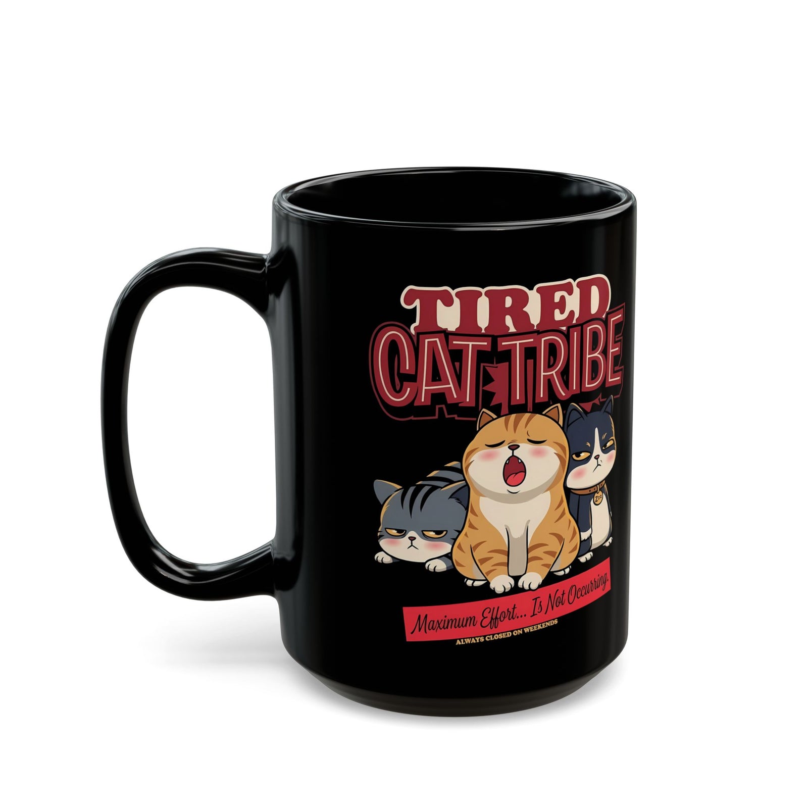 Tired Cat Tribe Black Mug