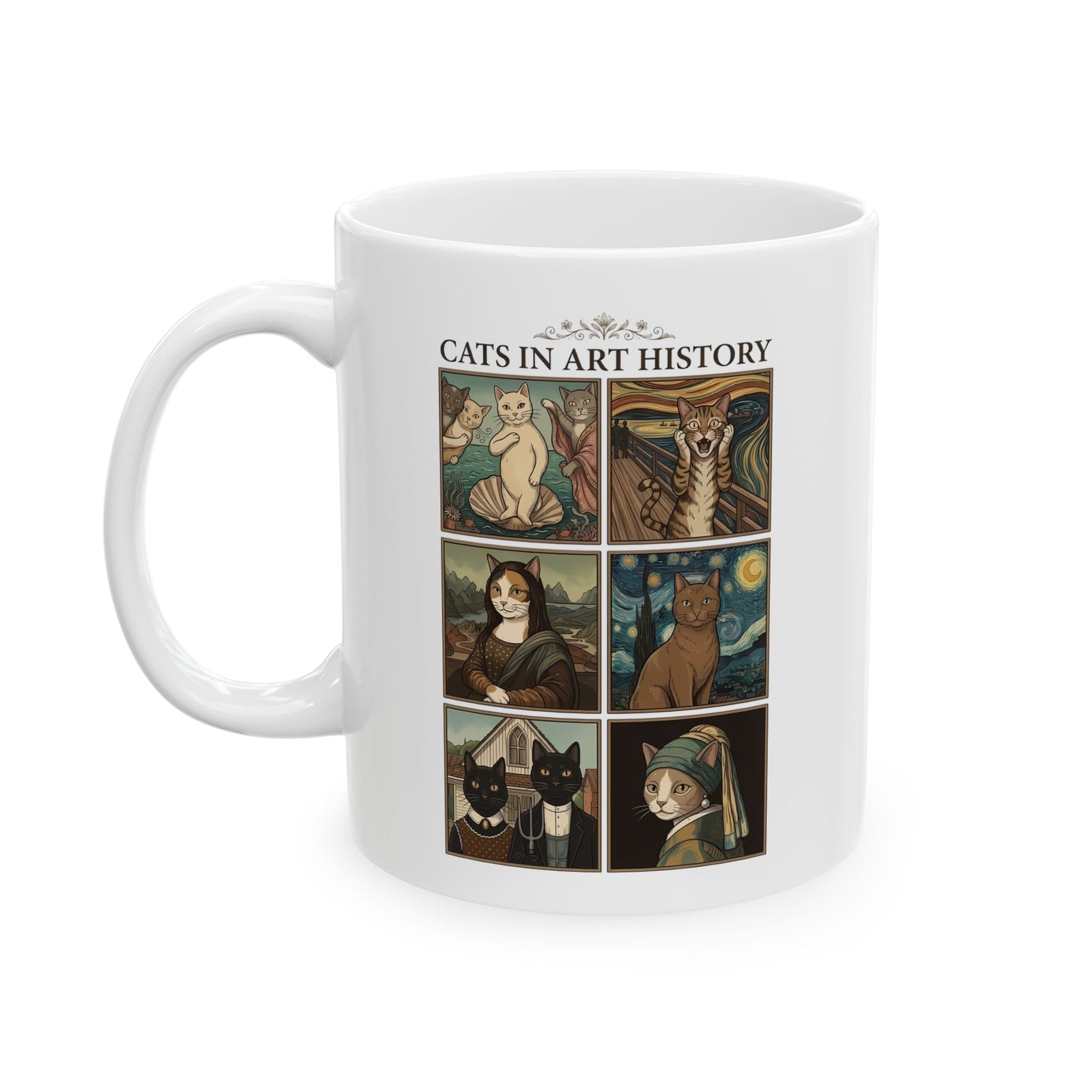 Cats in Art History Ceramic Mug — Vintage Art Cat Mug for Cat Lovers & Art Fans
