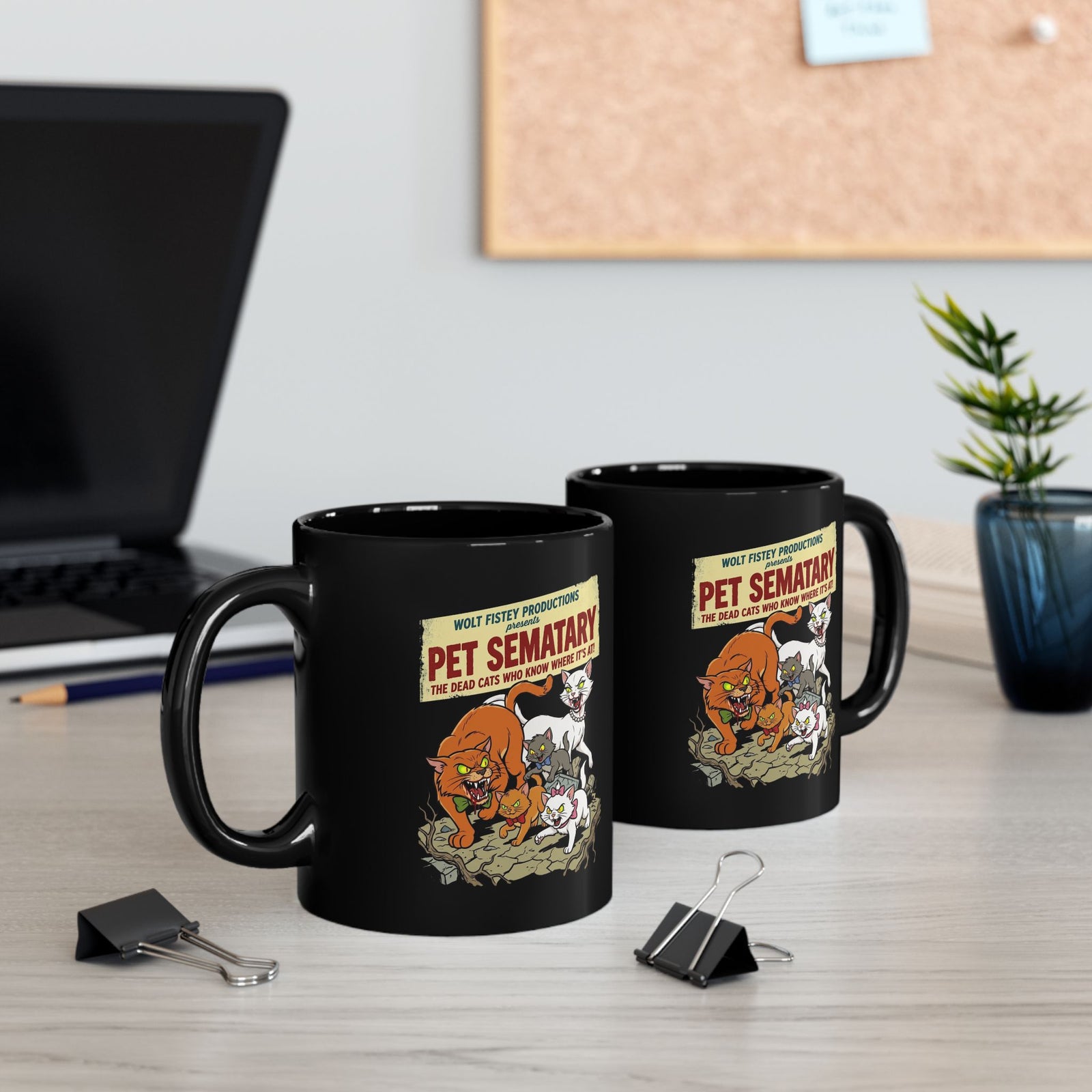 Retro Horror Cat Black Mug