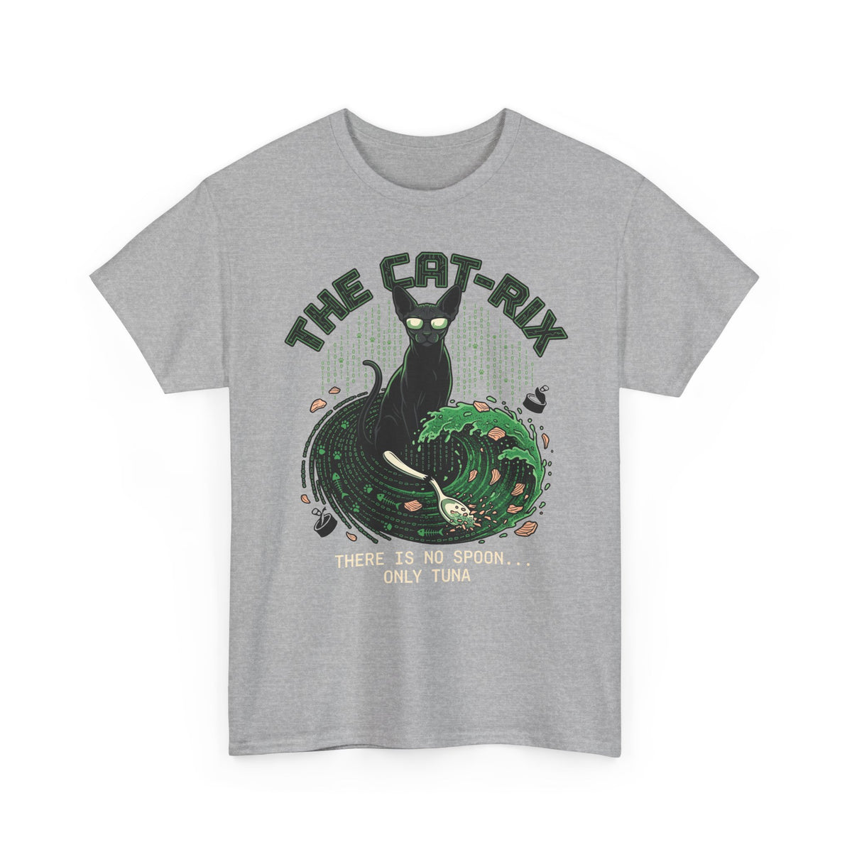 Cat T-Shirt — "There Is No Spoon... Only Tuna" Retro Wave Graphic Tee