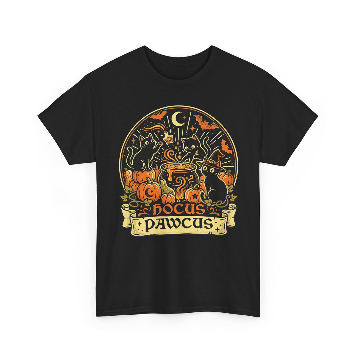 Hocus Pawcus Halloween T-Shirt — Cute Witch Cats Pumpkin Tee