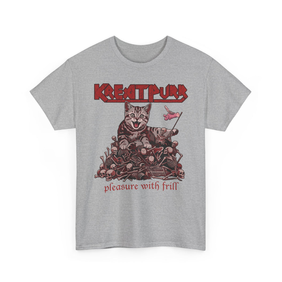 Metal Band Cat Tee — "Krentipurr: Pleasure With Frill" Graphic T-Shirt