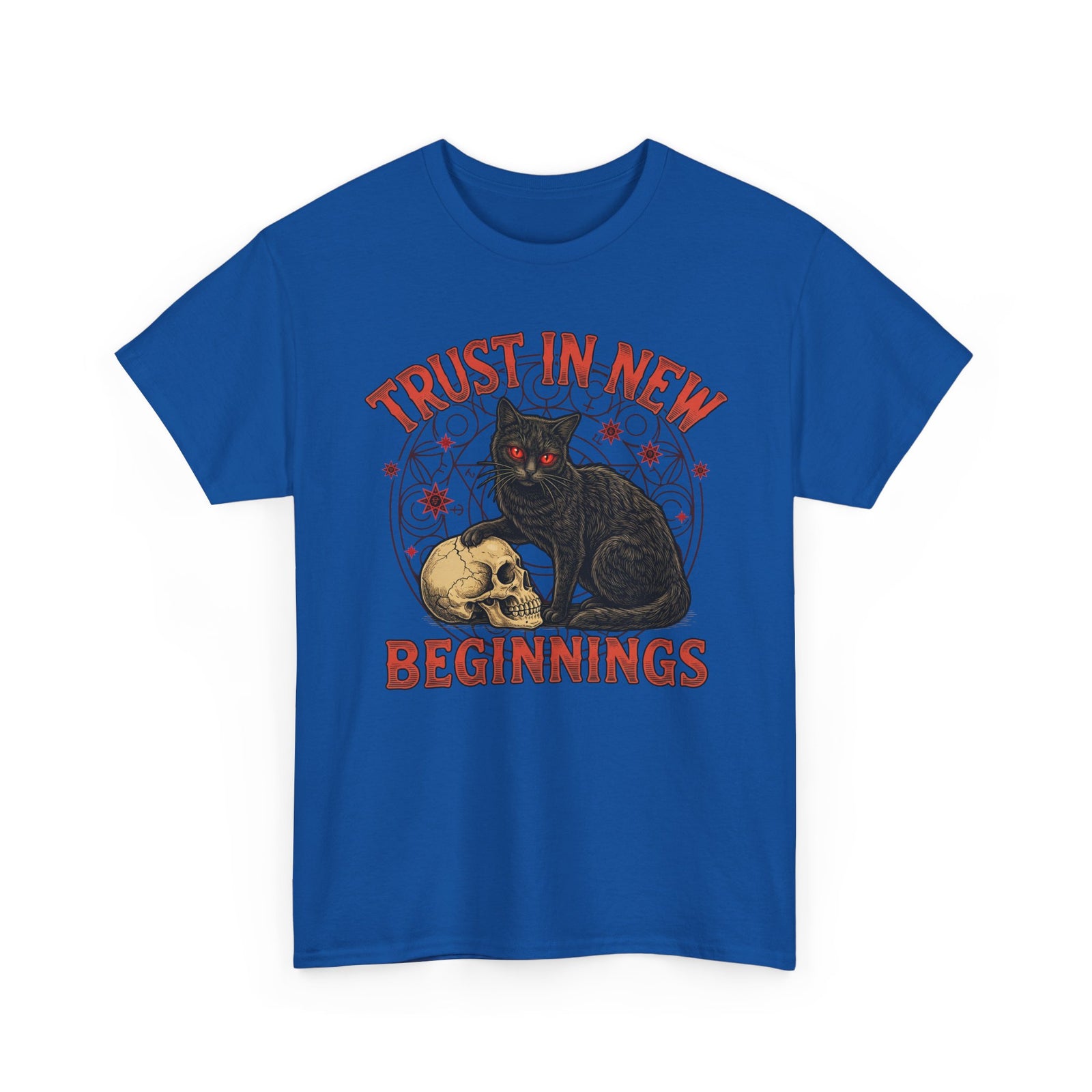 Trust In New Beginnings Cat T-Shirt — Occult Black Cat Skull Gothic Tee