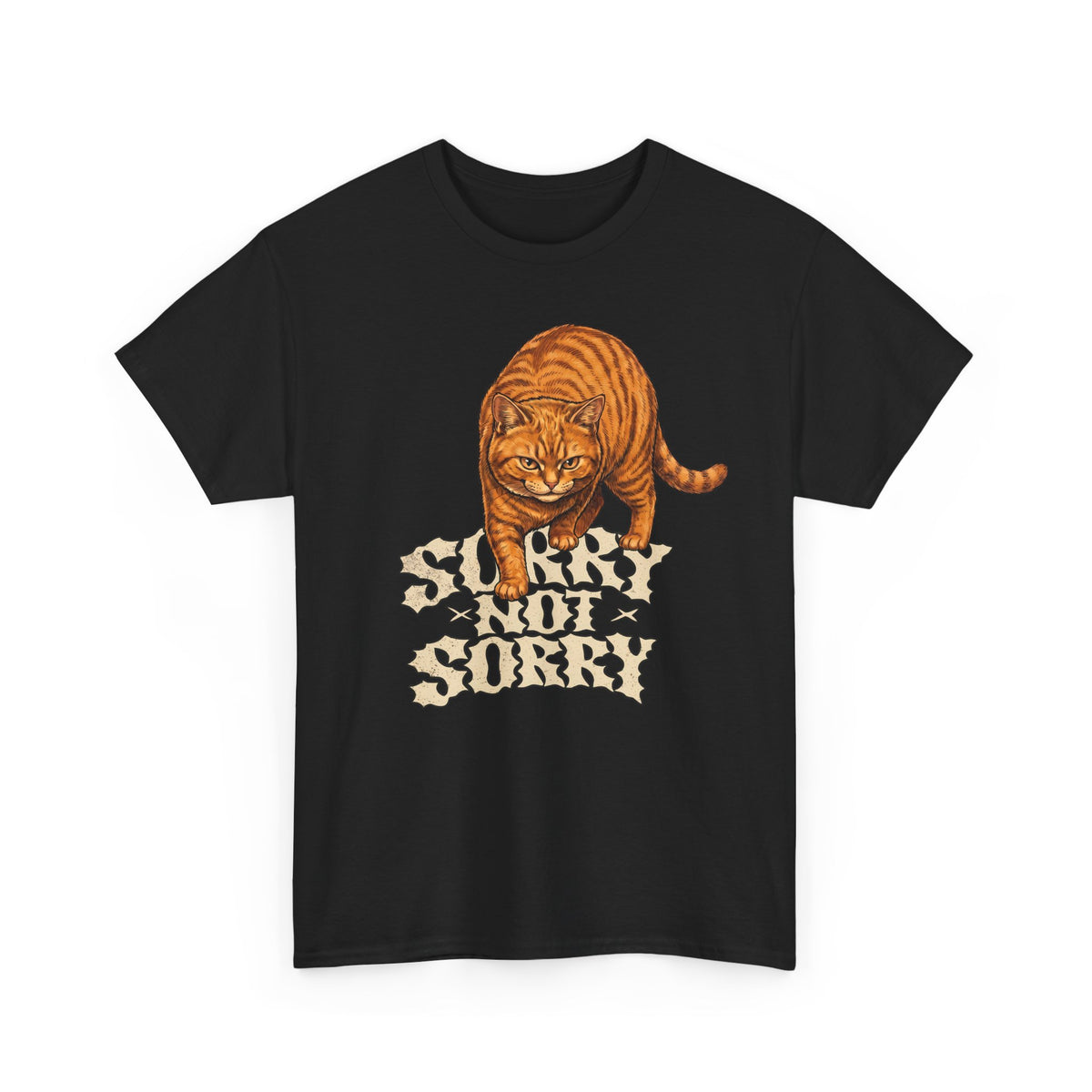 Sorry Not Sorry Cat T-Shirt — Funny Sarcastic Orange Tabby Tee
