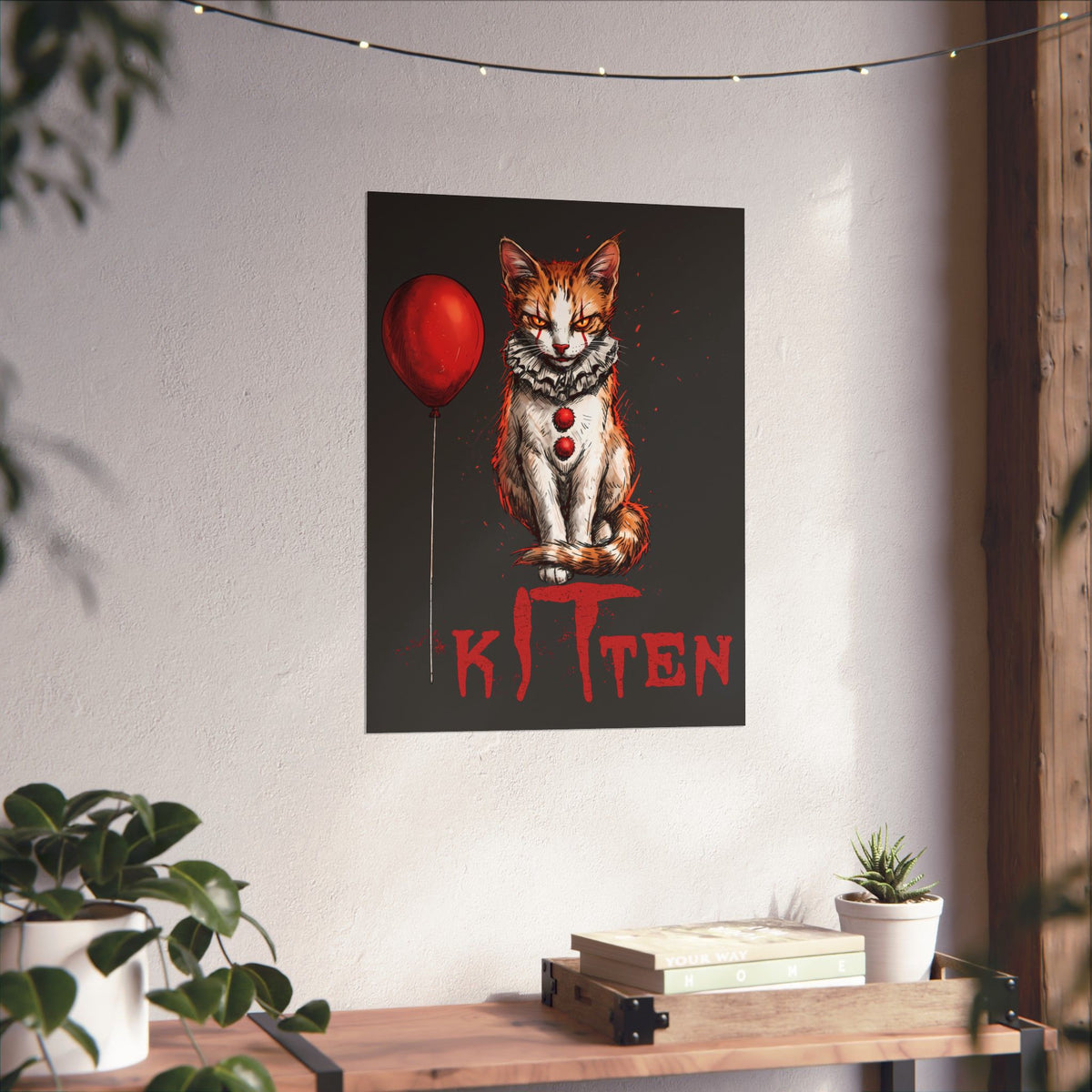 KITTEN Horror Clown Poster — Spooky Orange Tabby Clown Cosplay Wall Art