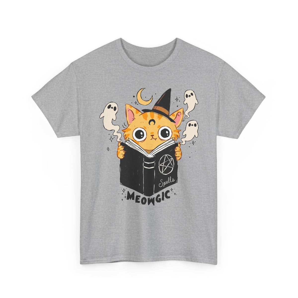 Meowgic Spellbook Orange Cat — Cute Witchy Halloween Graphic Art