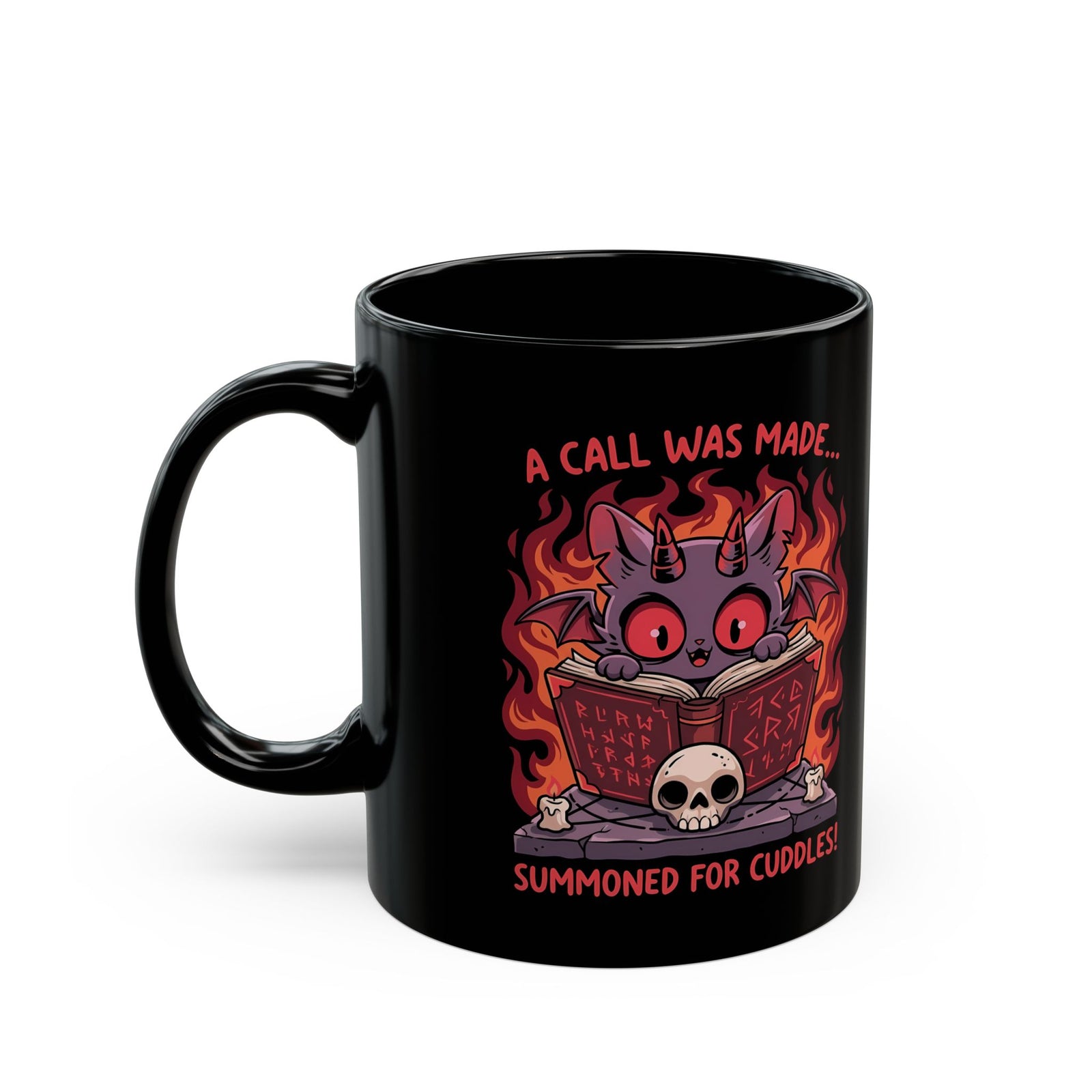 Summoned for Cuddles Cat Black Mug — "A Call Was Made" Cute Cat Mug