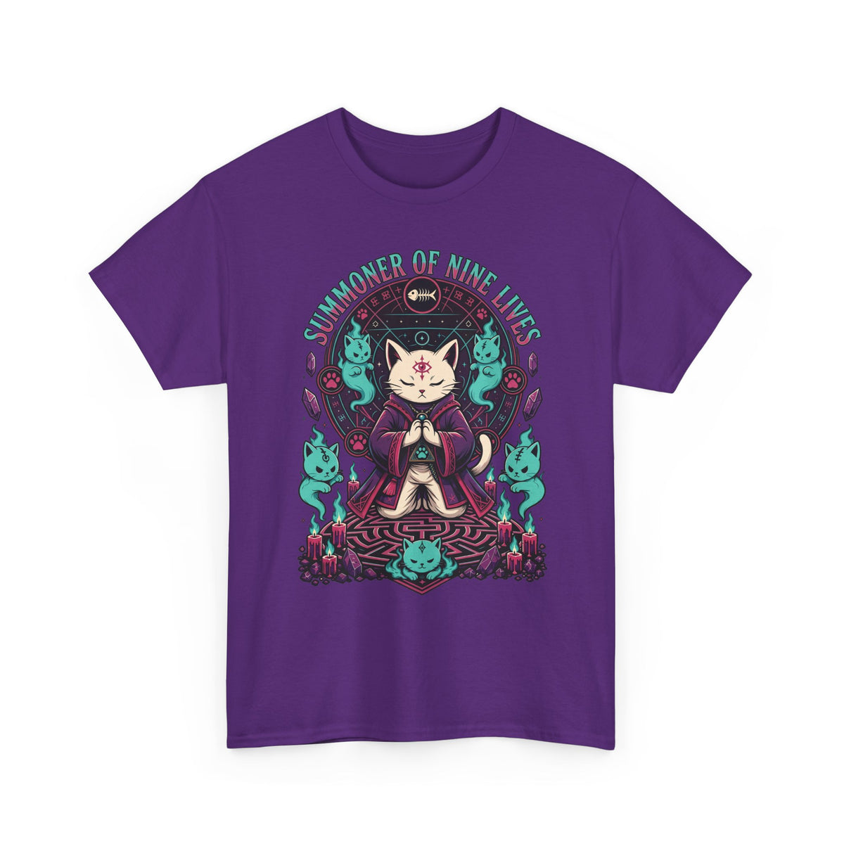 Lucky Cat Mystic Tee — "Catmancer of Nine Lives" Graphic T-Shirt
