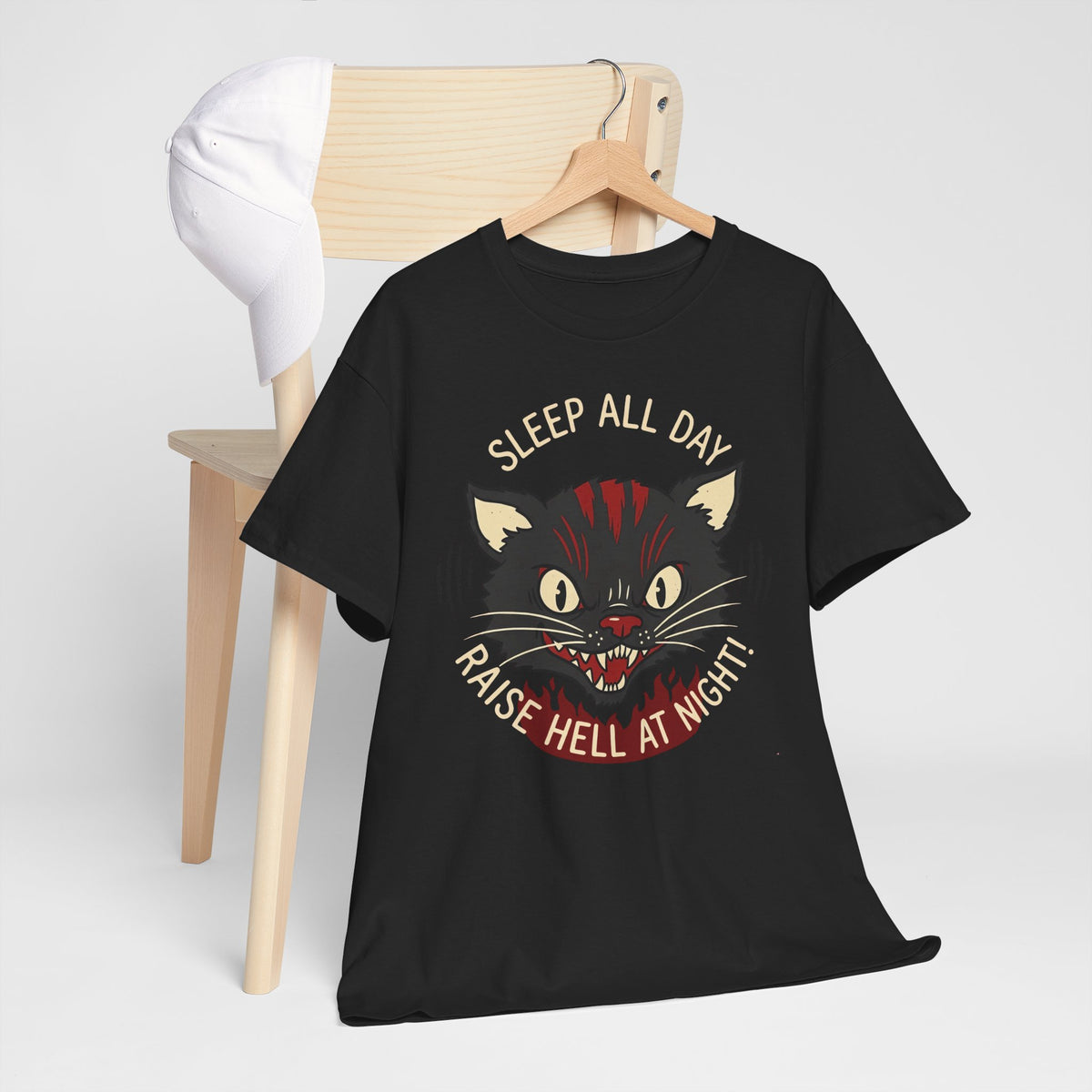 Funny Cat 'Sleep All Day, Raise Hell At Night' T-Shirt