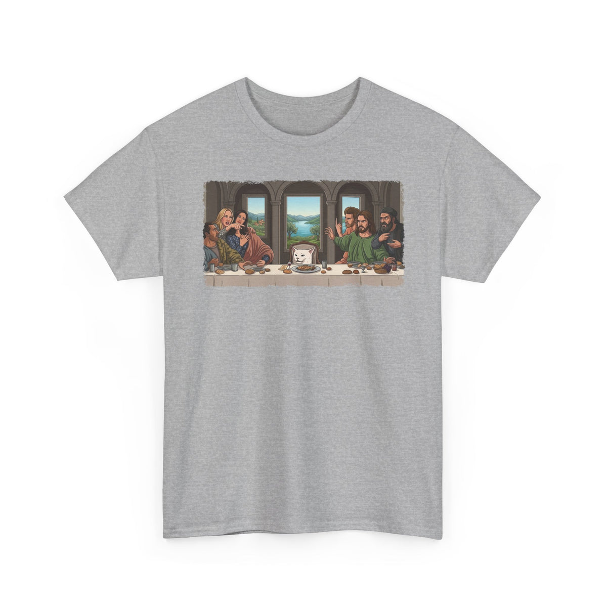 Last Supper x Woman Yelling at Cat Tee — Funny Religious Art Mashup T-Shirt