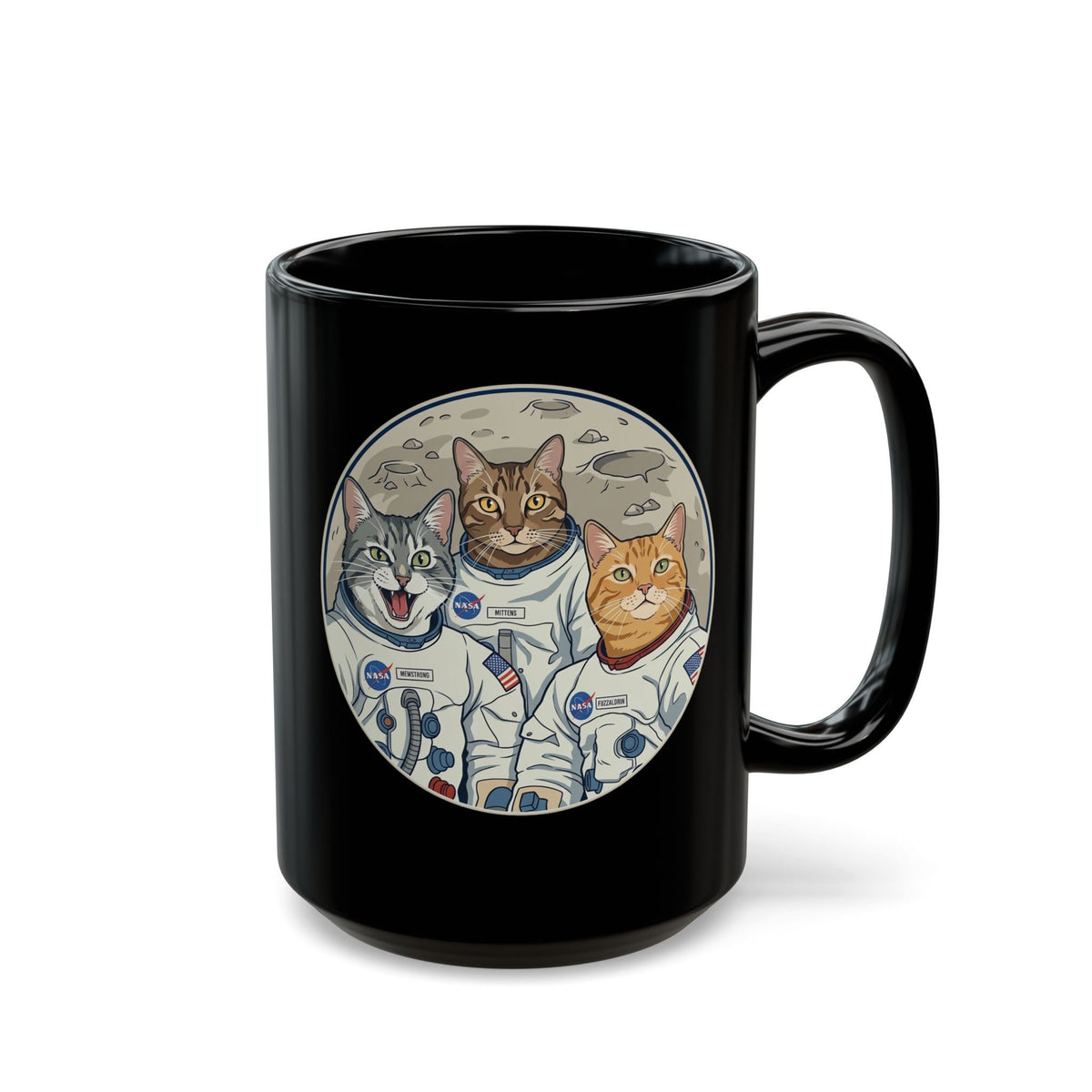 Sci‑Fi Astro Cat Black Mug — Space Cat Graphic Mug
