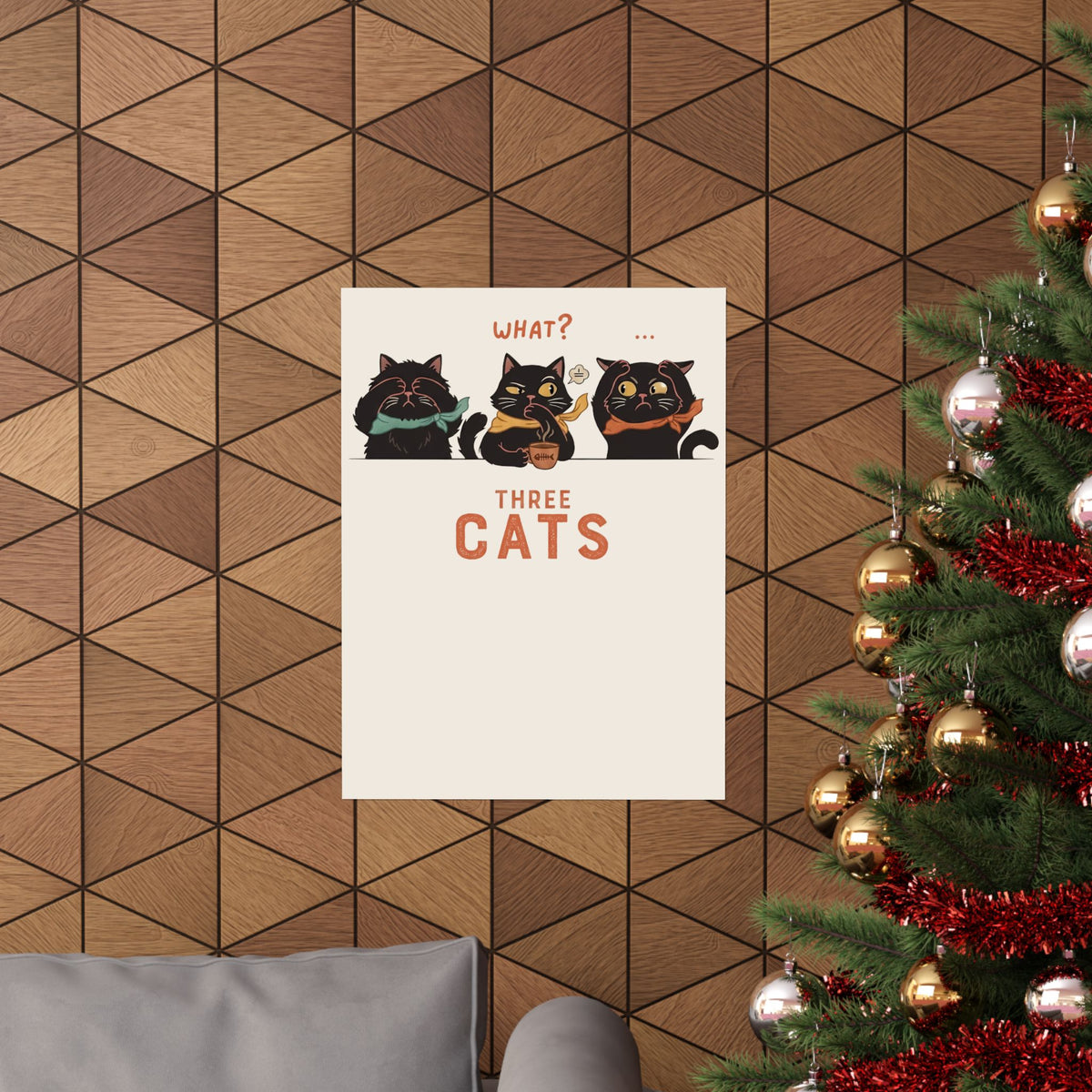 Three Wise Cats Poster — Graphic Poster for Cat Lovers
