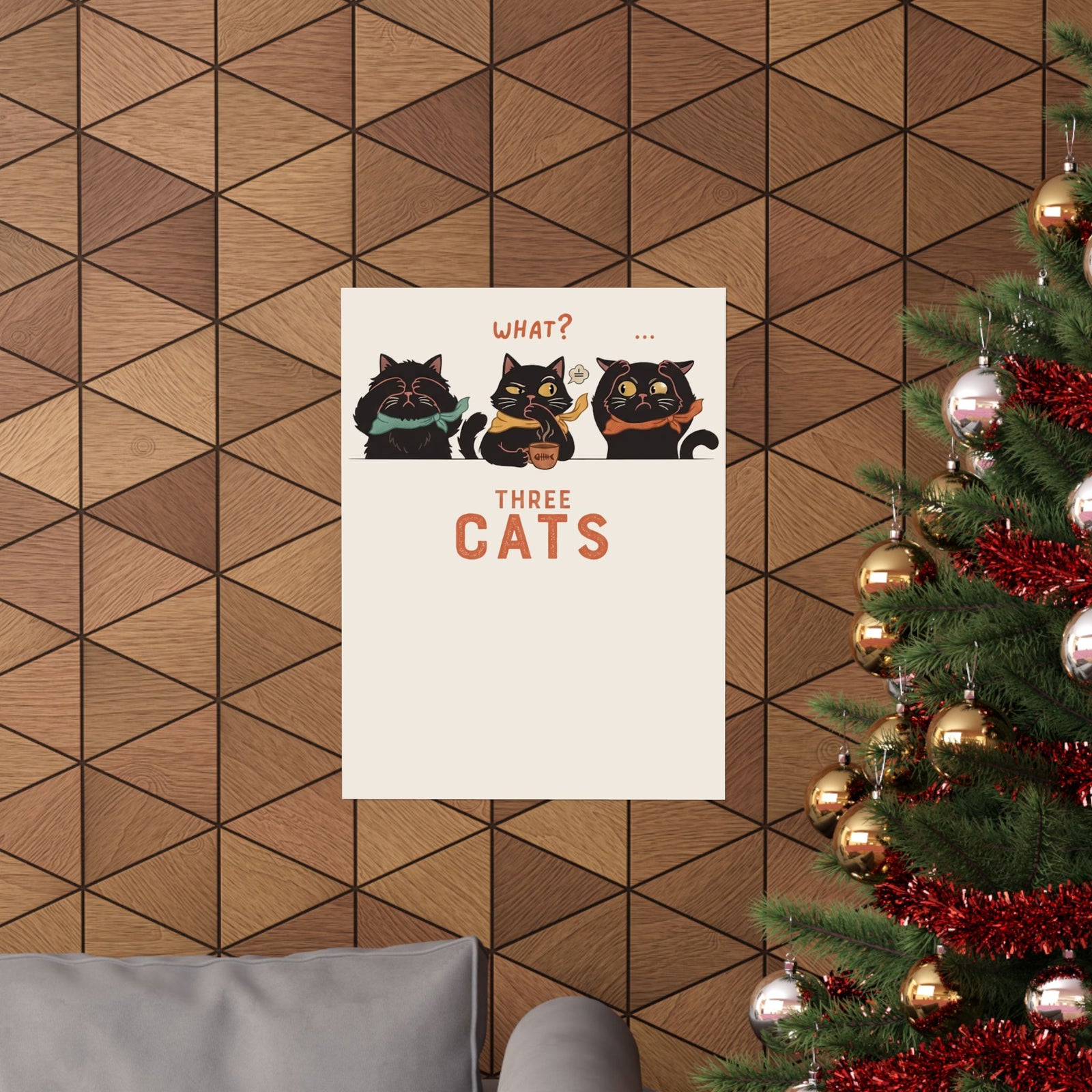 Three Wise Cats Poster — Graphic Poster for Cat Lovers