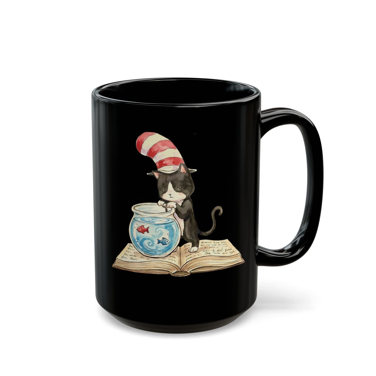 Tuxedo Cat 'Red Fish Blue Fish' Black Mug