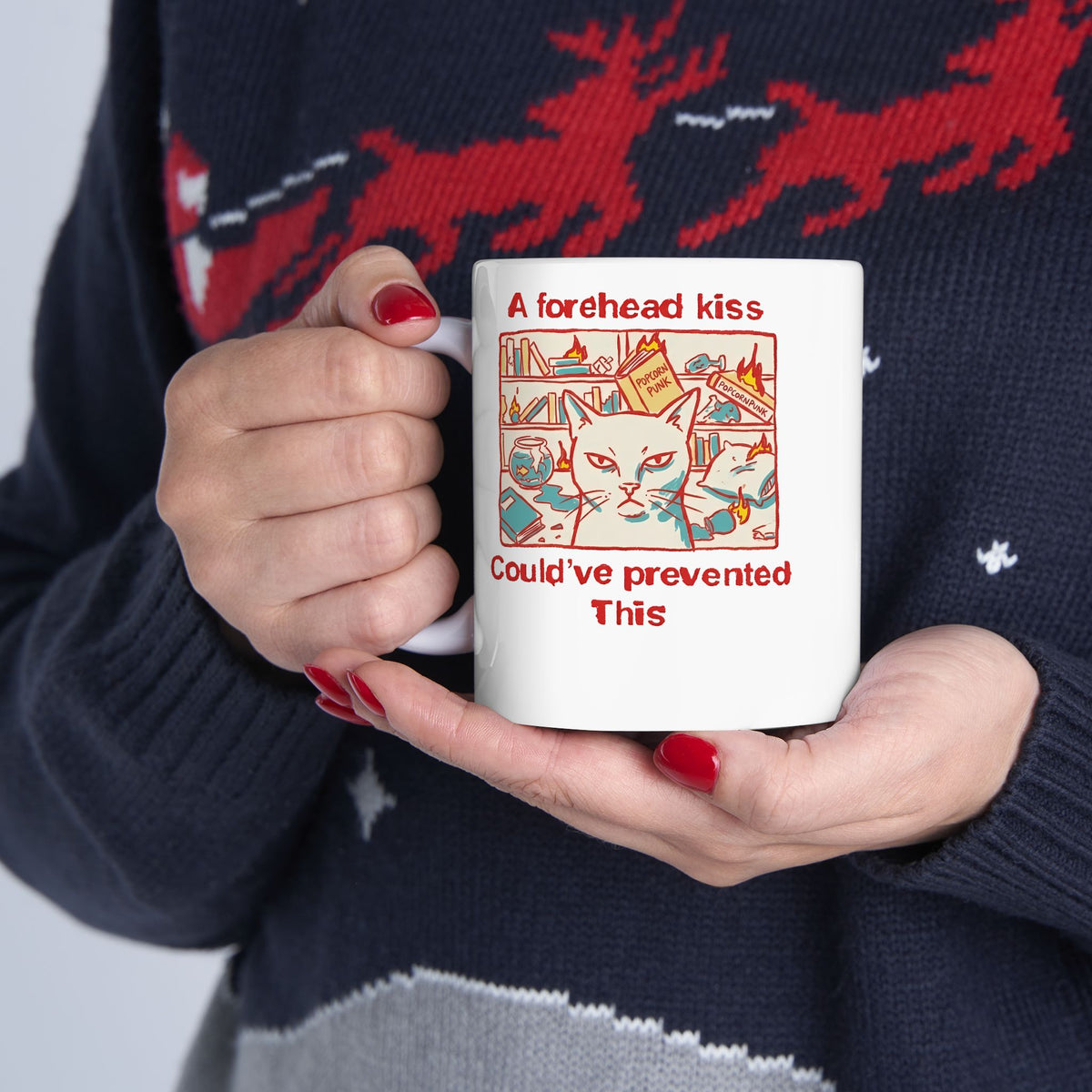 Naughty Cat Forehead Kiss Mug - Funny Cat Lover Ceramic Mug