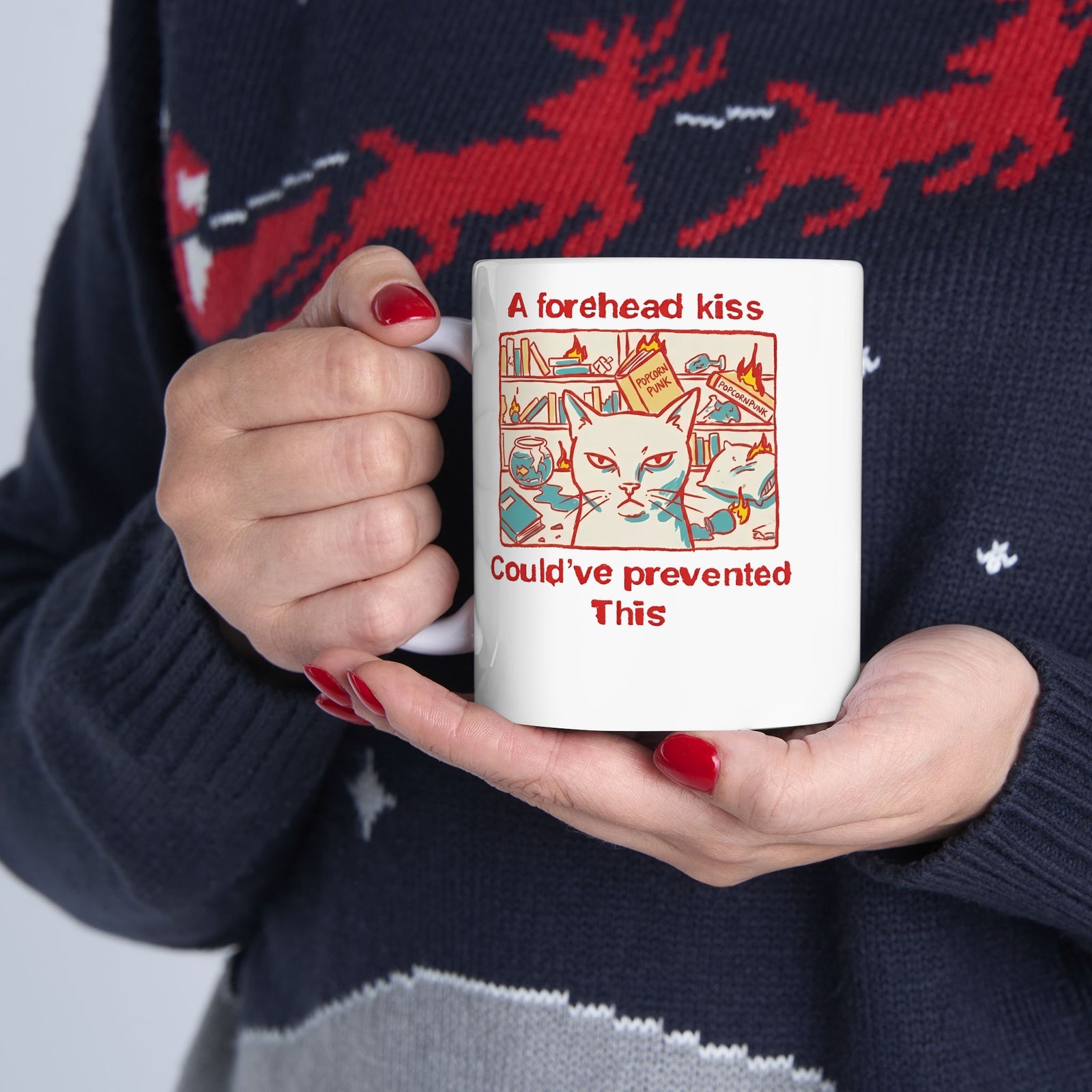 Naughty Cat Forehead Kiss Mug - Funny Cat Lover Ceramic Mug