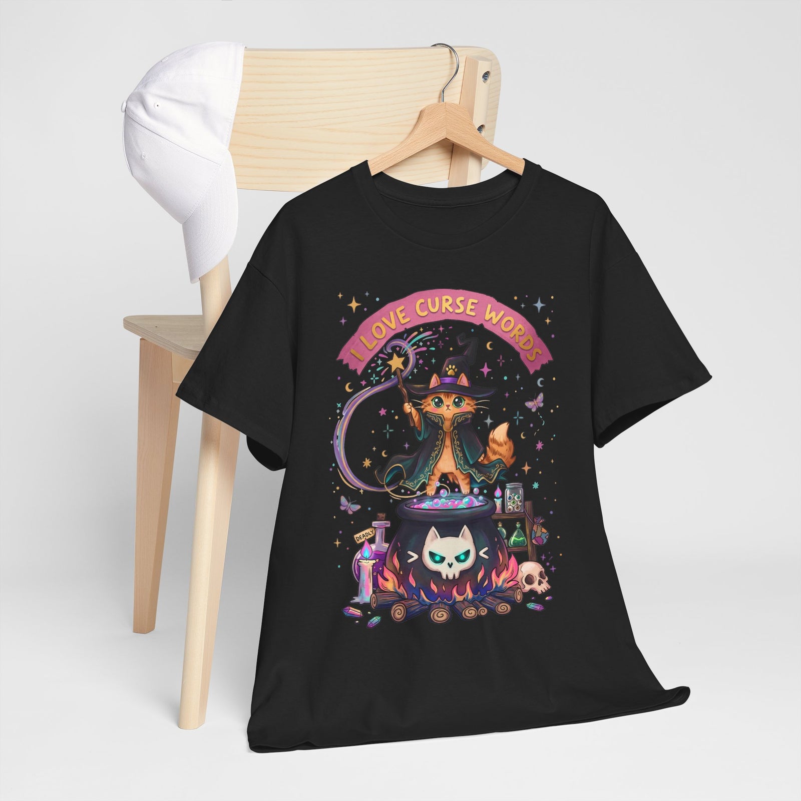I Love Curse Words Wizard Cat T-Shirt — Cute Witchy Cauldron Tee