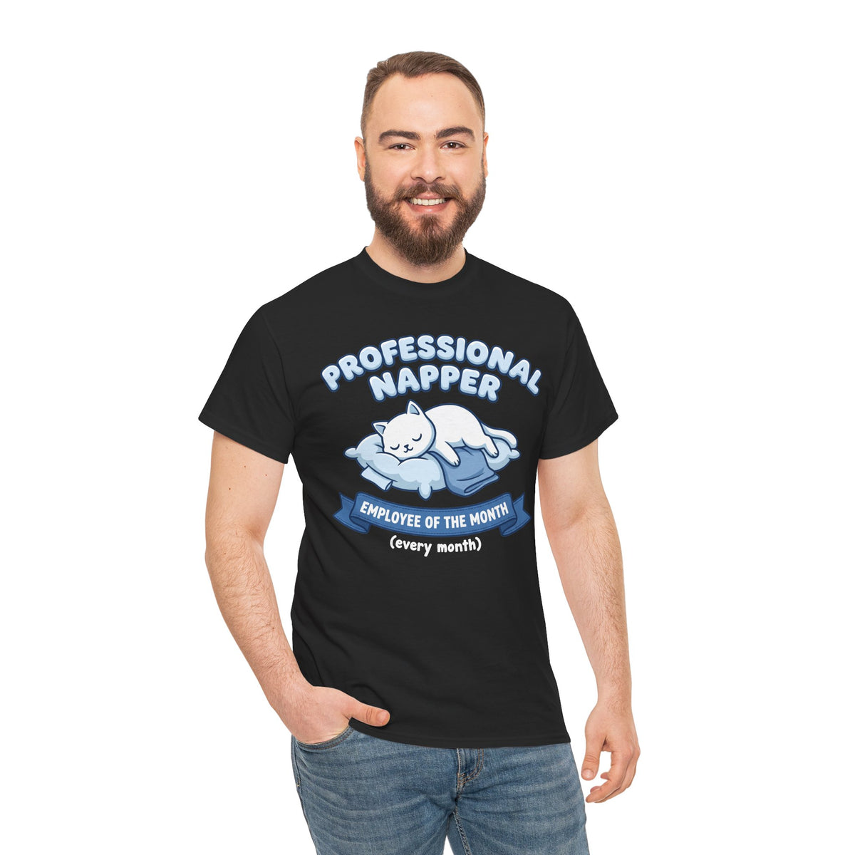 Professional Napper T‑Shirt — "Employee of the Month (Every Month)" Cat Tee
