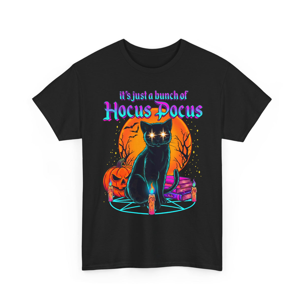 It's Just A Bunch Of Hocus Pocus Black Cat T-Shirt — Witchy Halloween Magic Tee