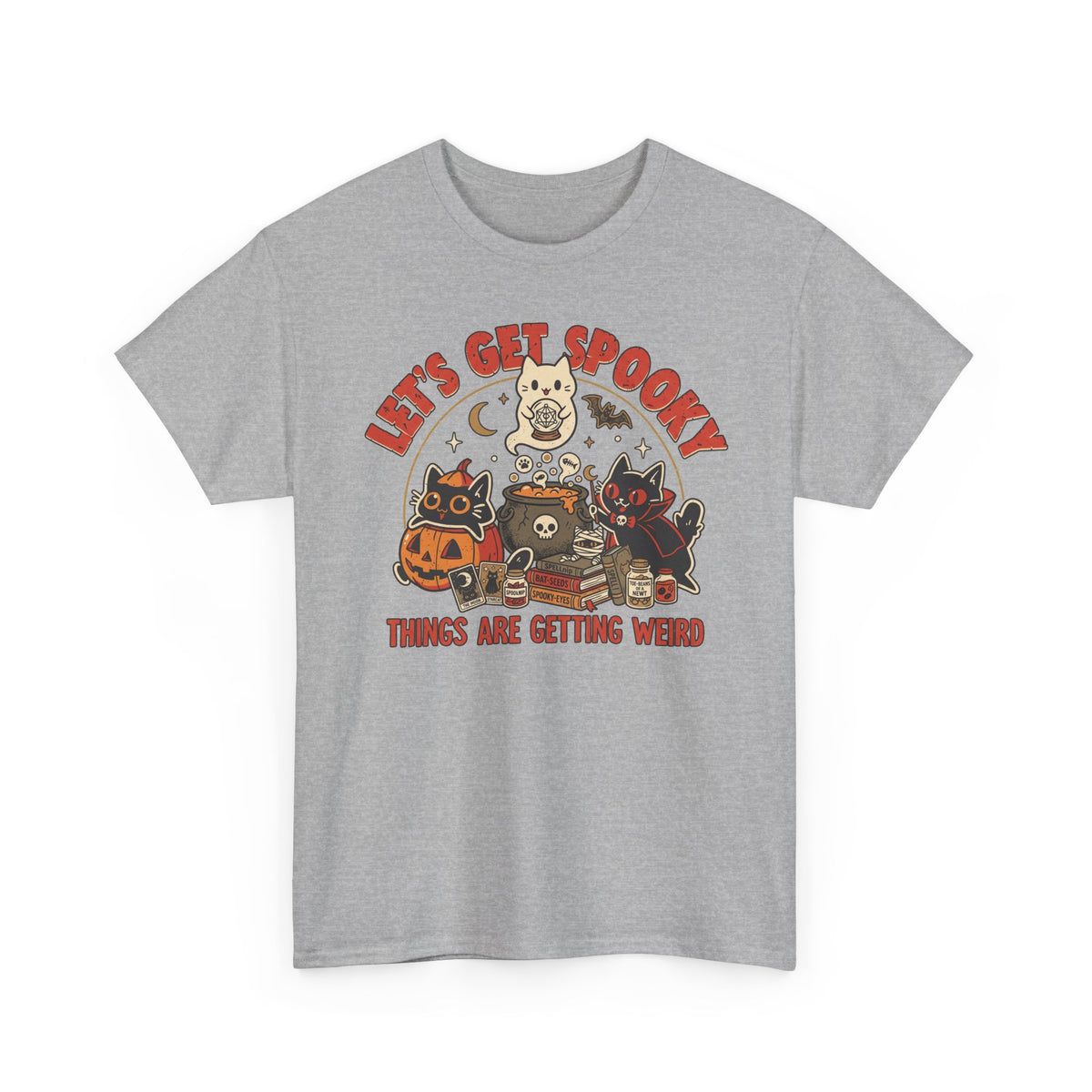 Let's Get Spooky T-Shirt — Cute Retro Halloween Cats & Pumpkins Tee ("Things Are Getting Weird")