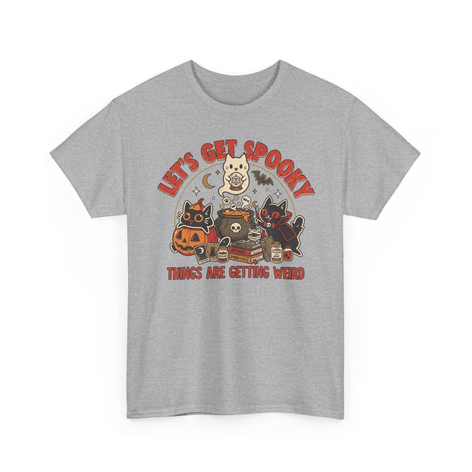 Let's Get Spooky T-Shirt — Cute Retro Halloween Cats & Pumpkins Tee ("Things Are Getting Weird")