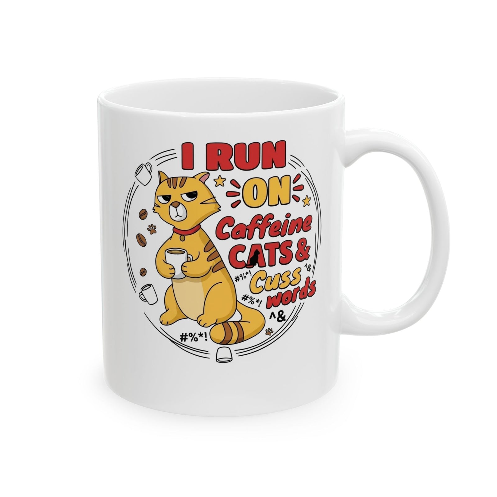 Caffeine, Cats & Cuss Words Mug Funny Cat Lover Coffee Mug