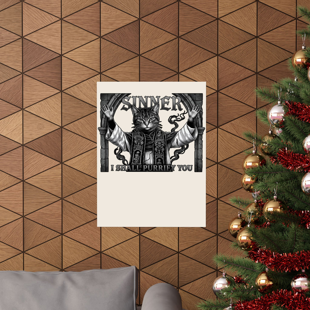 Sinner Shall I Purrify You Cat Poster — 'Purriest' Funny Gothic Cat Poster