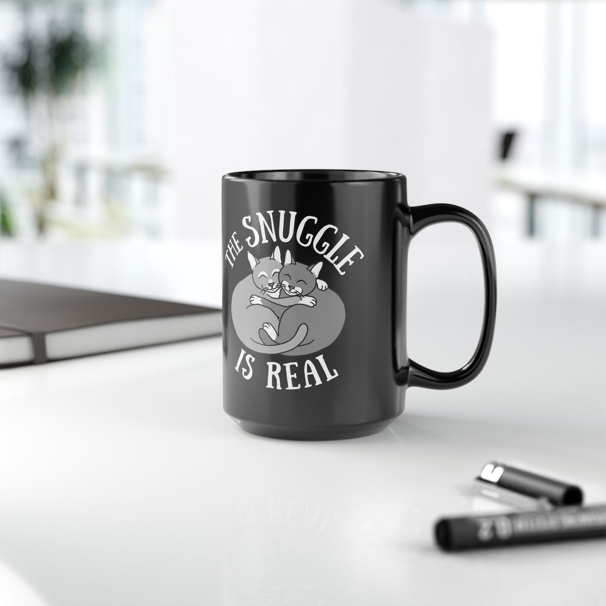 The Snuggle Is Real Cat Lover Black Mug