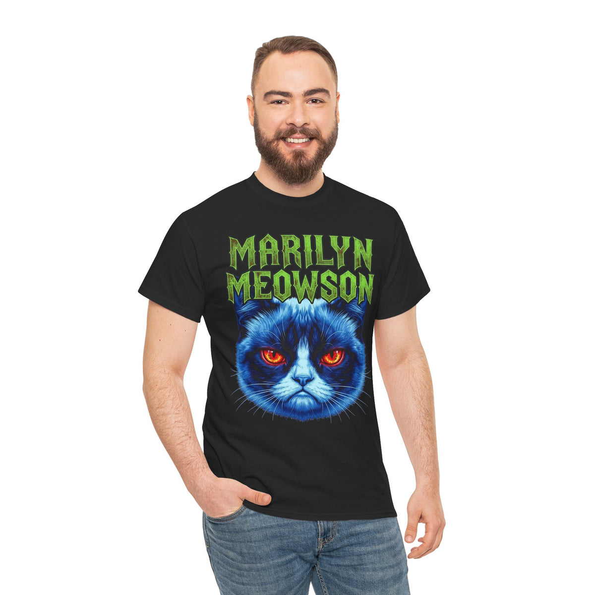Marilyn Meowson Cat Band Tee — Retro Neon Gothic Graphic T-Shirt