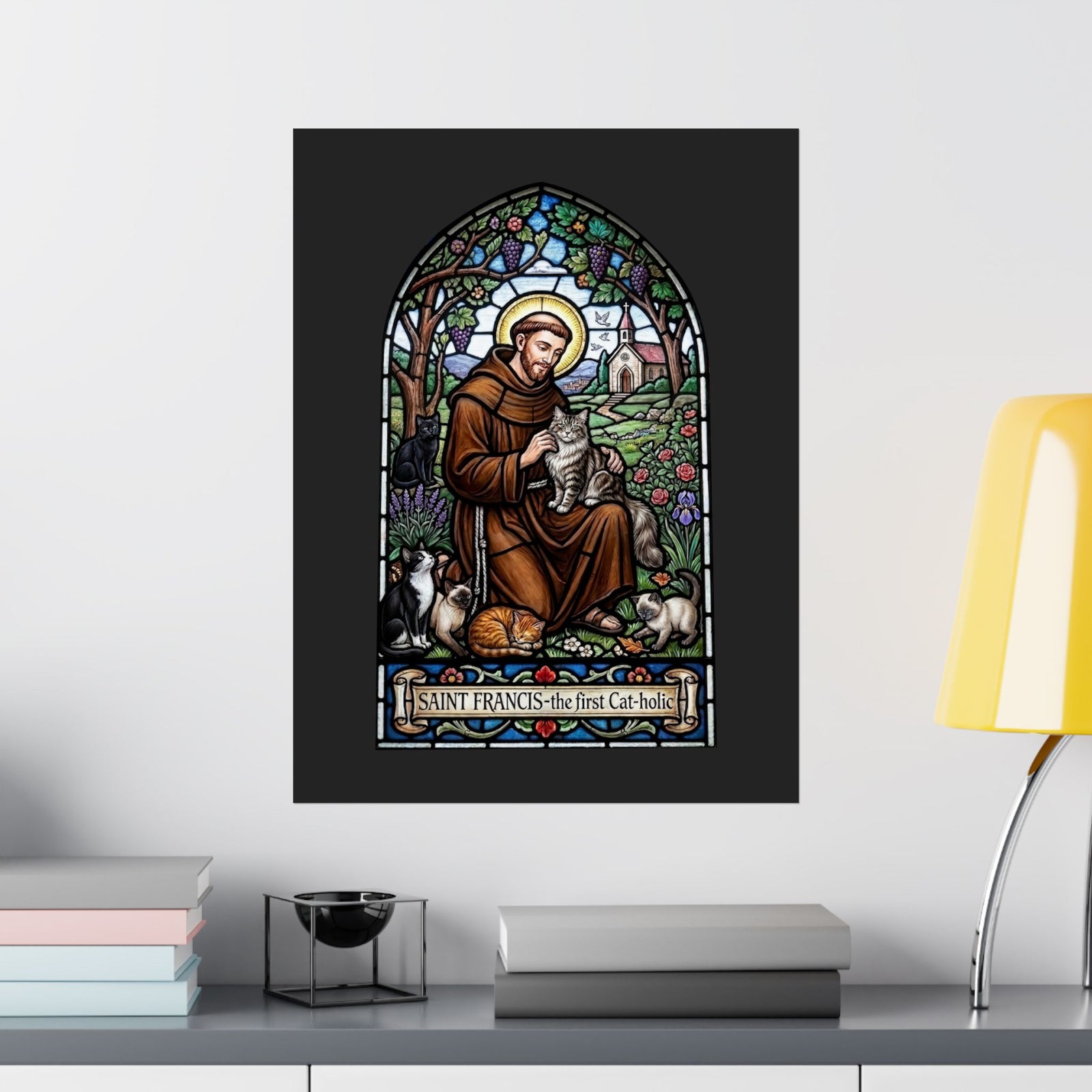 Saint Francis Cat Poster — "SAINT FRANCIS — the first Cat-holic"