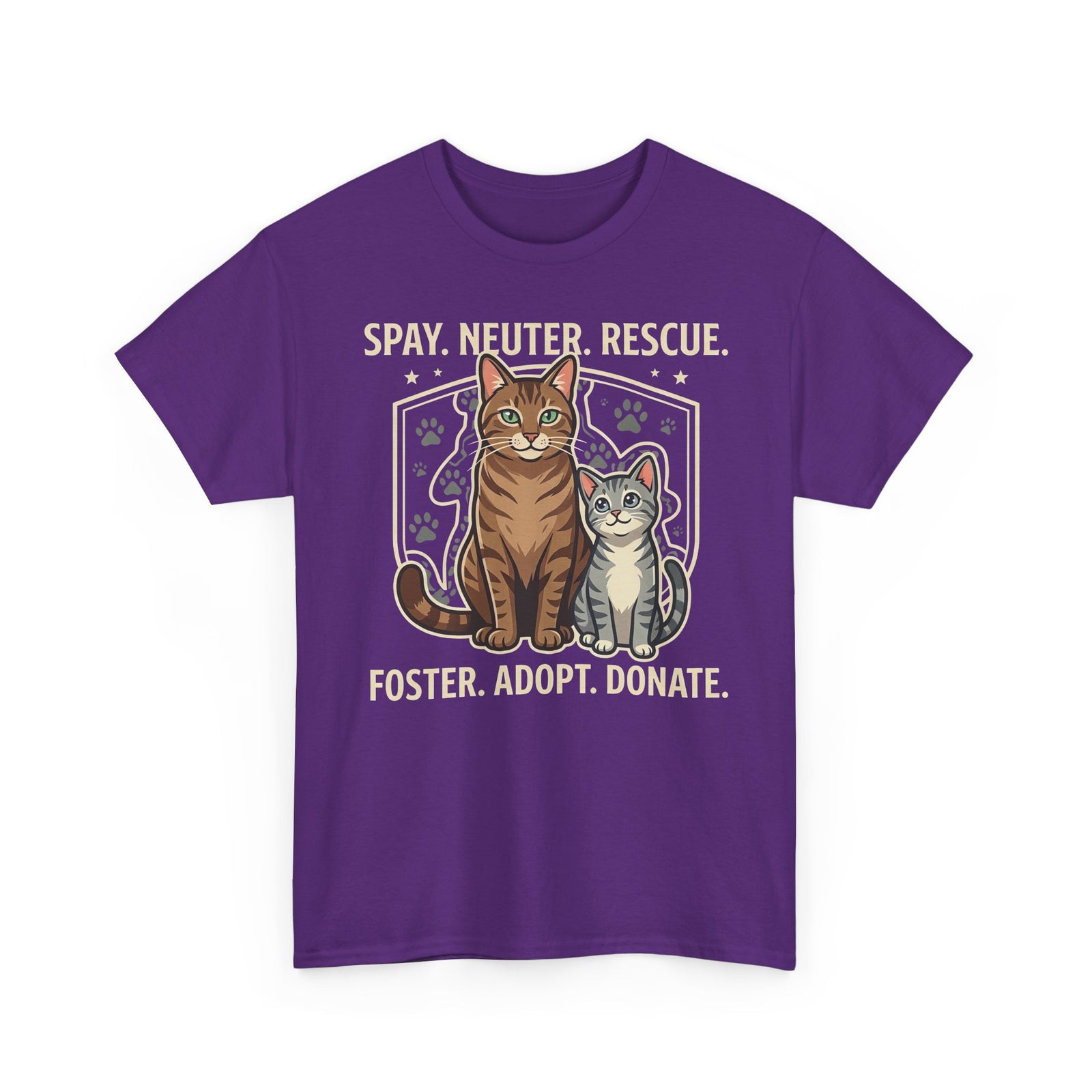 Cat Rescue T-Shirt - "Spay. Neuter. Rescue. Foster. Adopt. Donate." Animal Shelter Support Tee