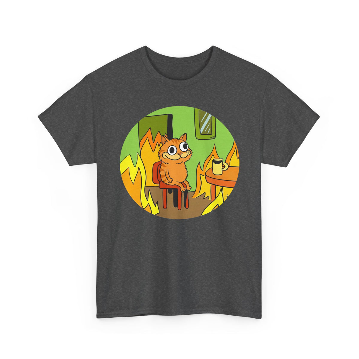 This Is Fine Orange Cat T-Shirt — Funny Meme Parody Feline Graphic Tee