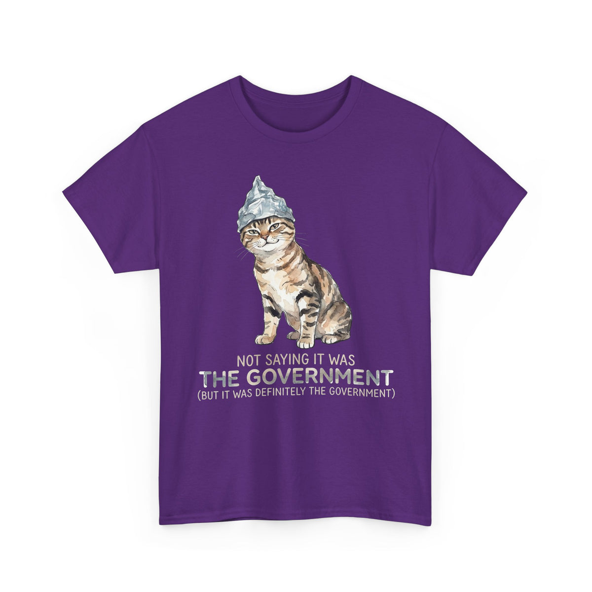 Conspiracy Cat T-Shirt — Funny Tin Foil Hat Cat Tee (“Not Saying It Was The Government”)
