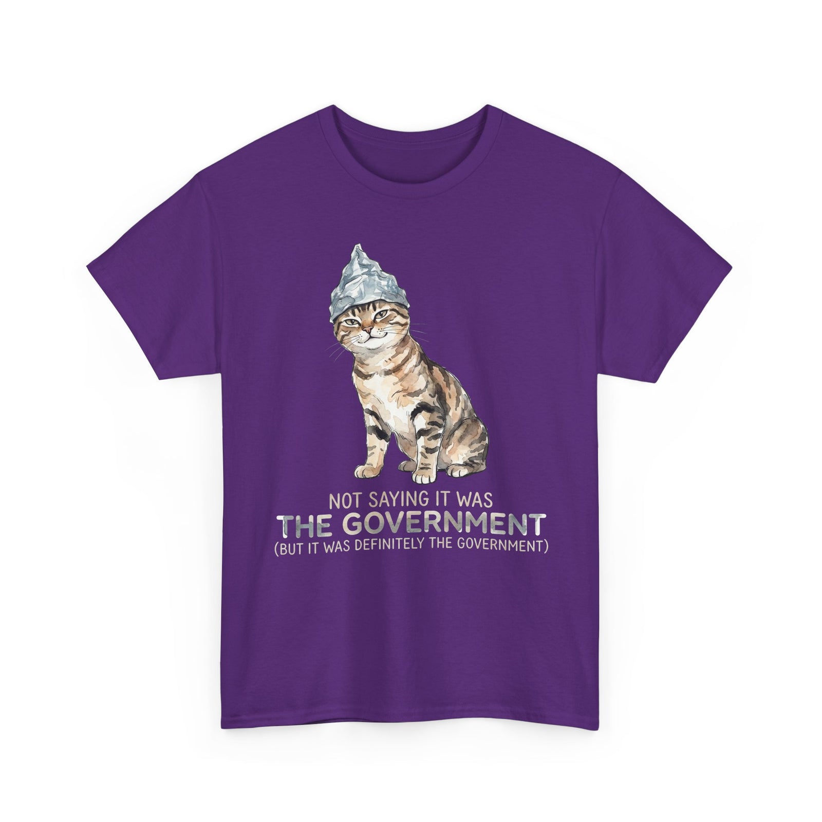 Conspiracy Cat T-Shirt — Funny Tin Foil Hat Cat Tee (“Not Saying It Was The Government”)