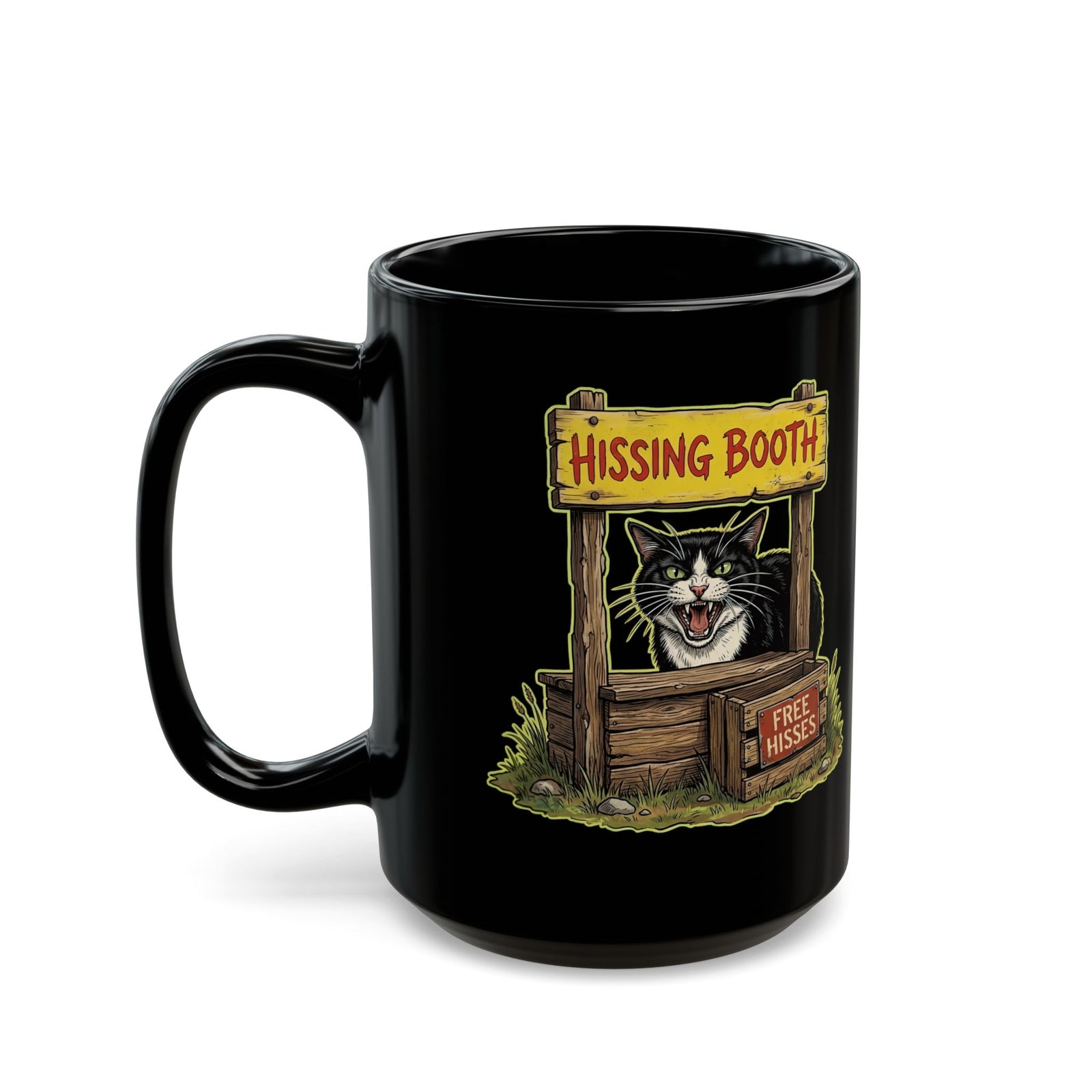 Hissing Booth Cat Black Mug