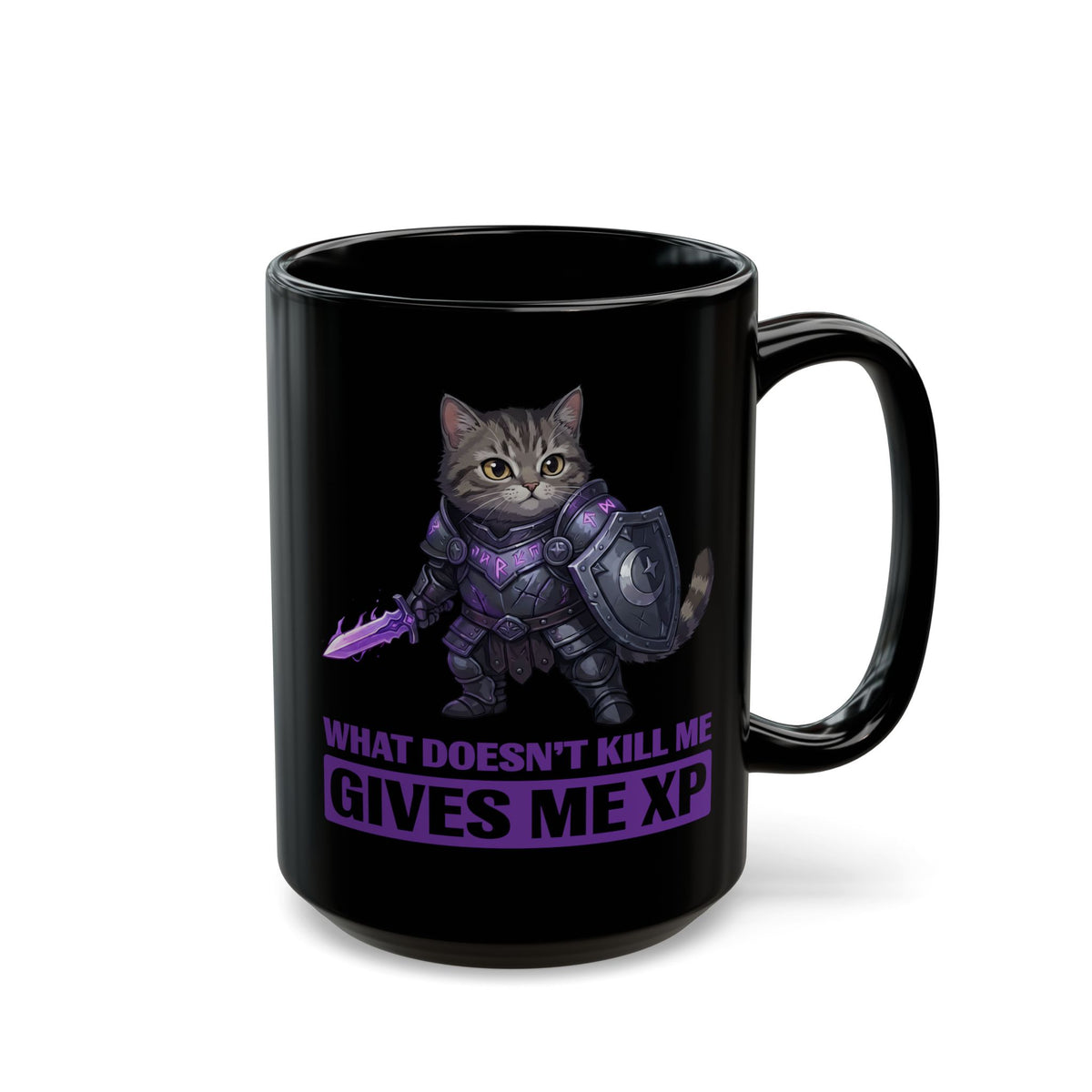 What Doesn't Kill Me Gives Me XP Cat Black Mug