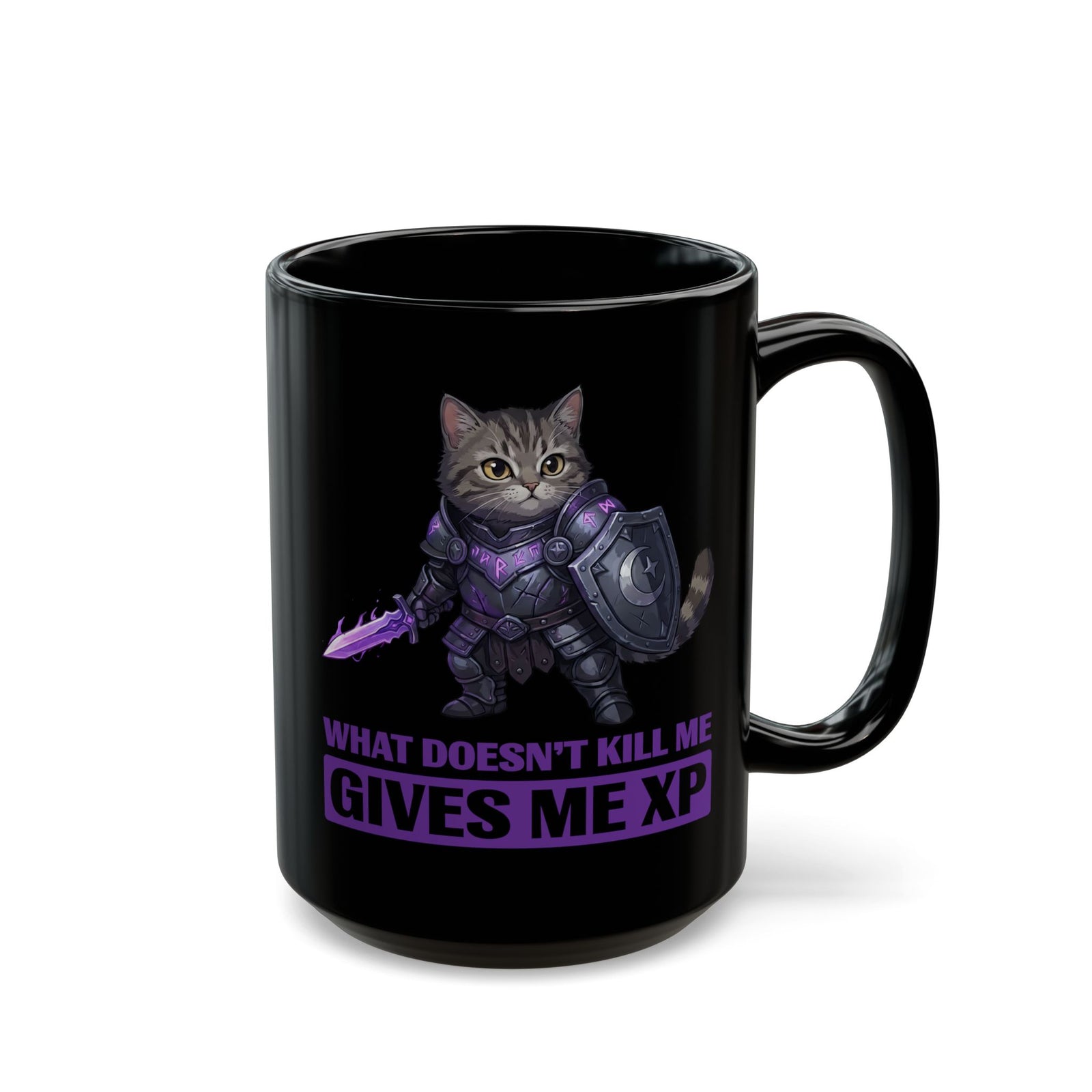 What Doesn't Kill Me Gives Me XP Cat Black Mug