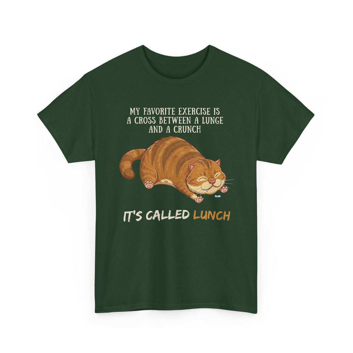 Funny Workout Cat T-Shirt — "Lunge Crunch Lunch"