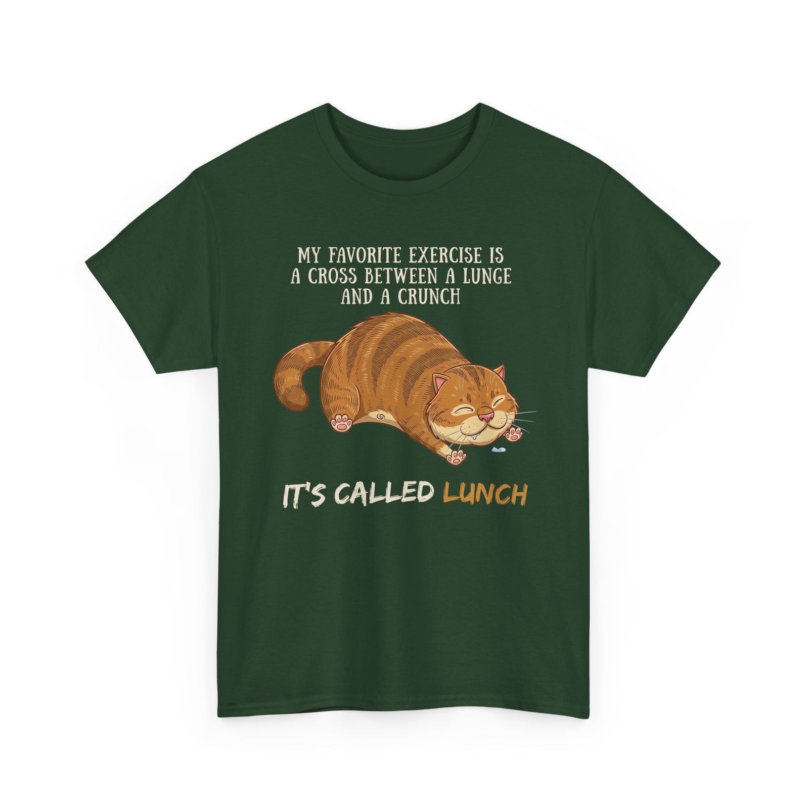 Funny Workout Cat T-Shirt — "Lunge Crunch Lunch"