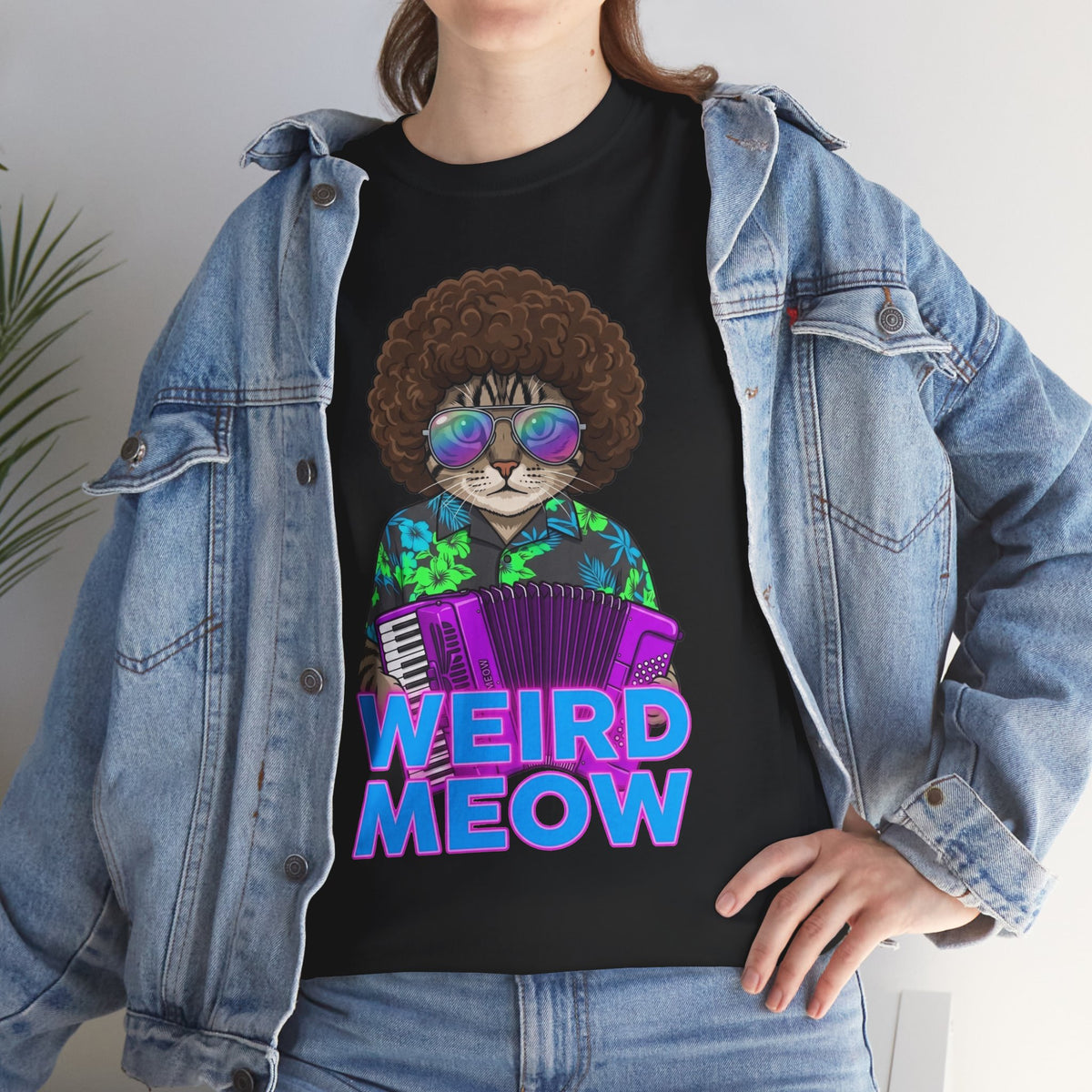Weird Meow Cat T-Shirt — Retro Disco Cat with Accordion