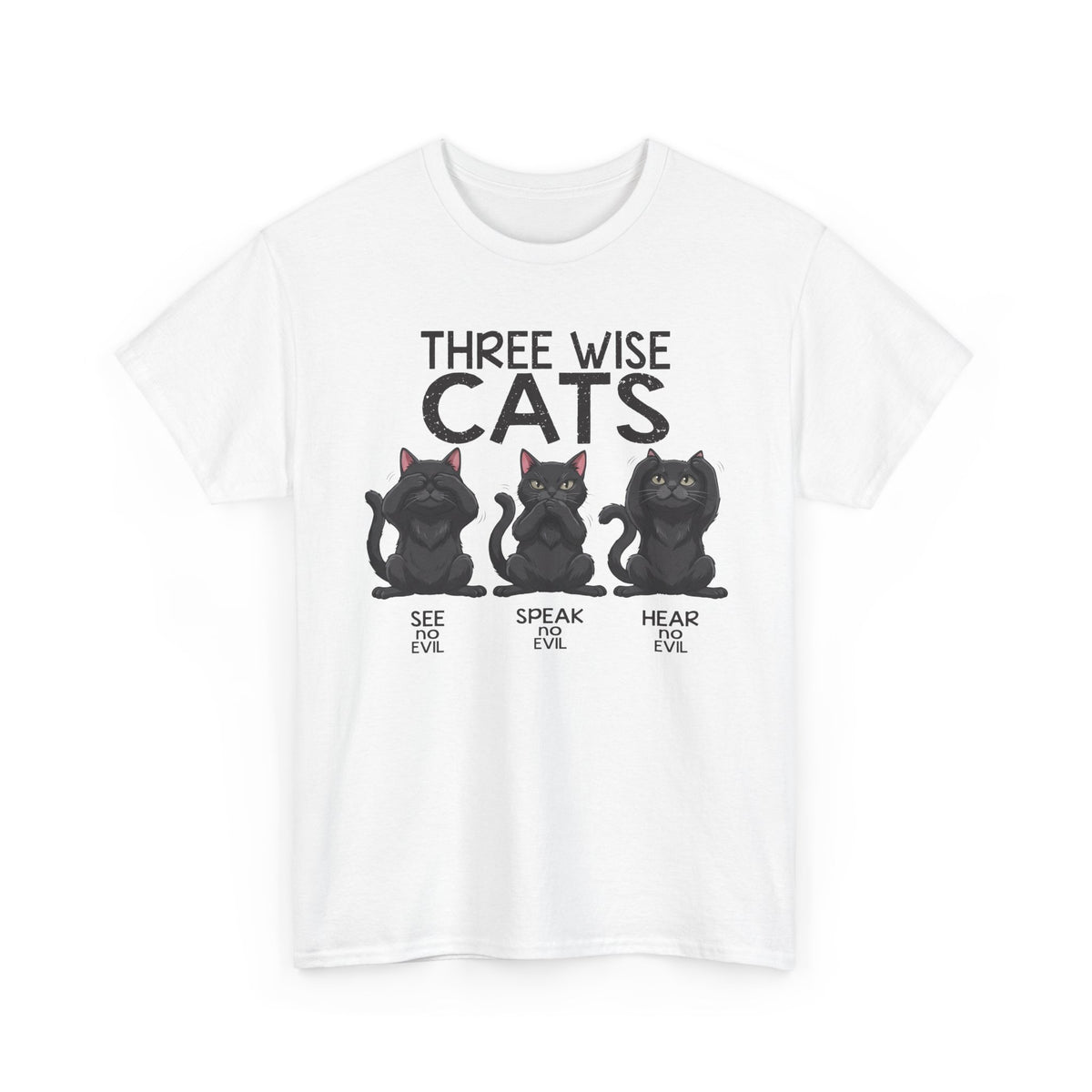 Three Wise Cats T-Shirt — See Speak Hear No Evil Black Cat Graphic