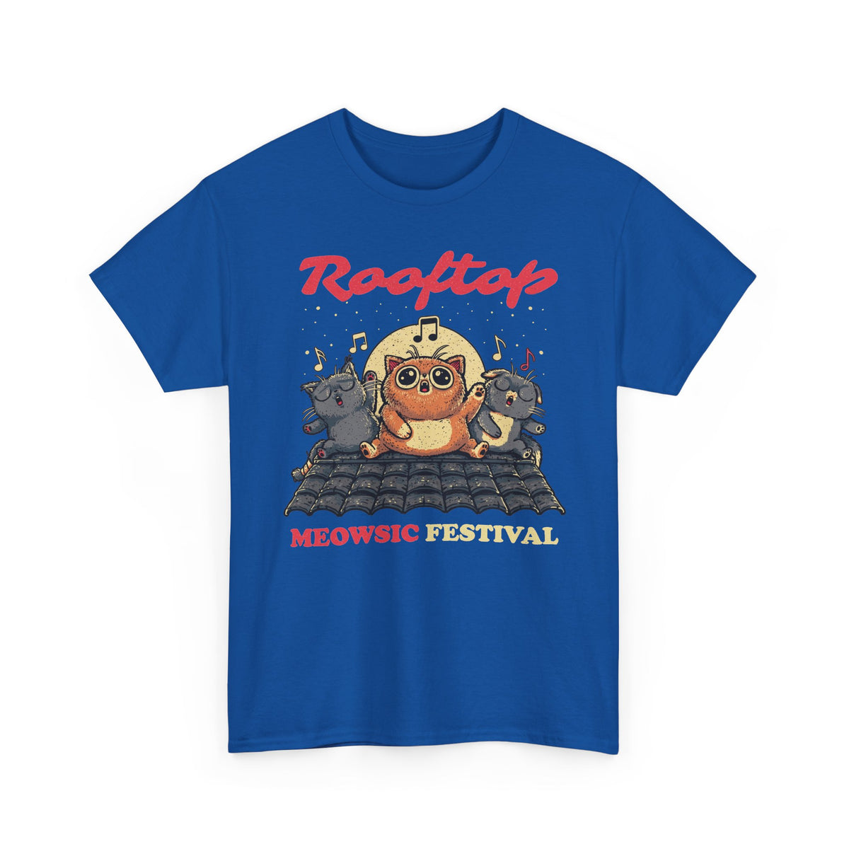 Rooftop Meowgic Festival Tee — Cute Cat Concert Graphic T-Shirt