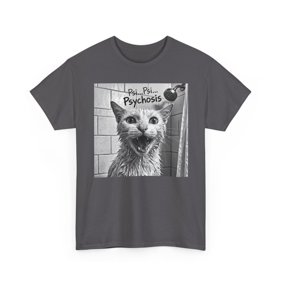 Psychosis Cat T-Shirt Funny Grunge Shower Cat Tee