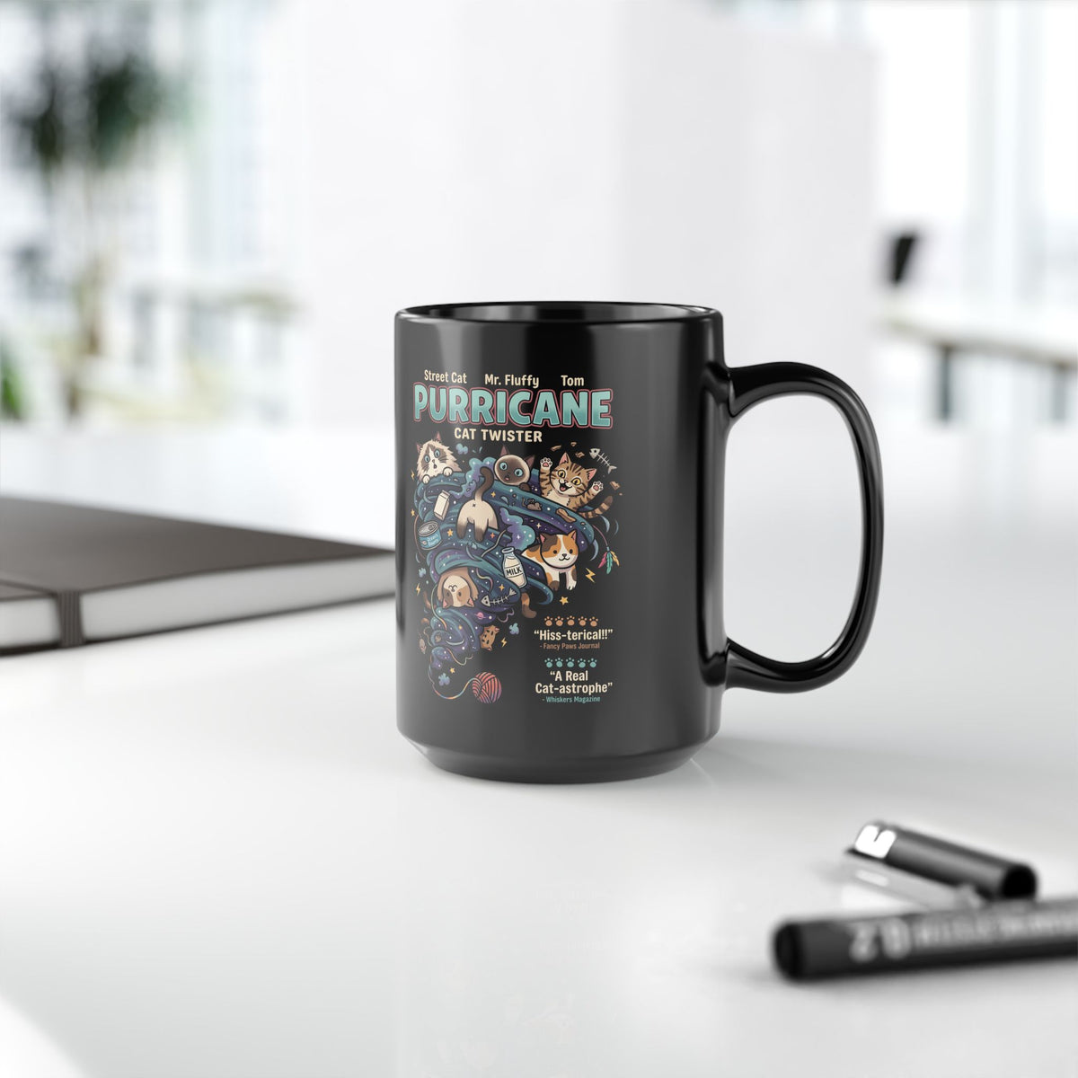 Purricane Funny Cat Black Mug