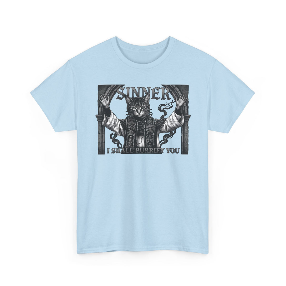 Sinner Shall I Purrify You Cat Tee — 'Purriest' Funny Gothic Cat Shirt