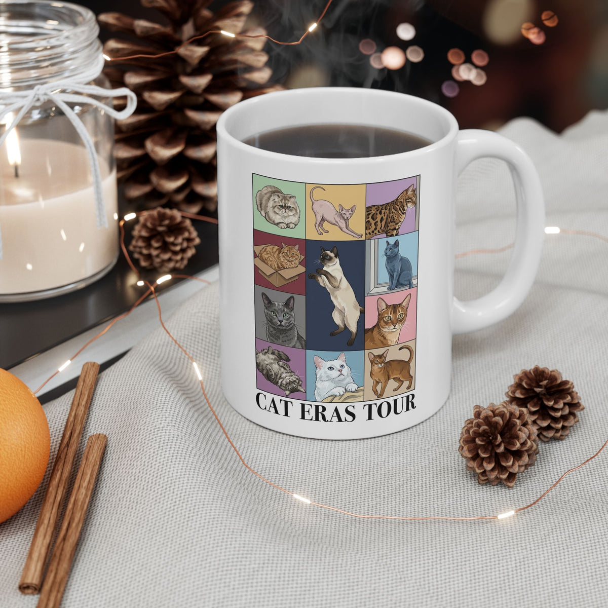 Cat Eras Tour Ceramic Mug — Retro Band Mug for Cat Lovers