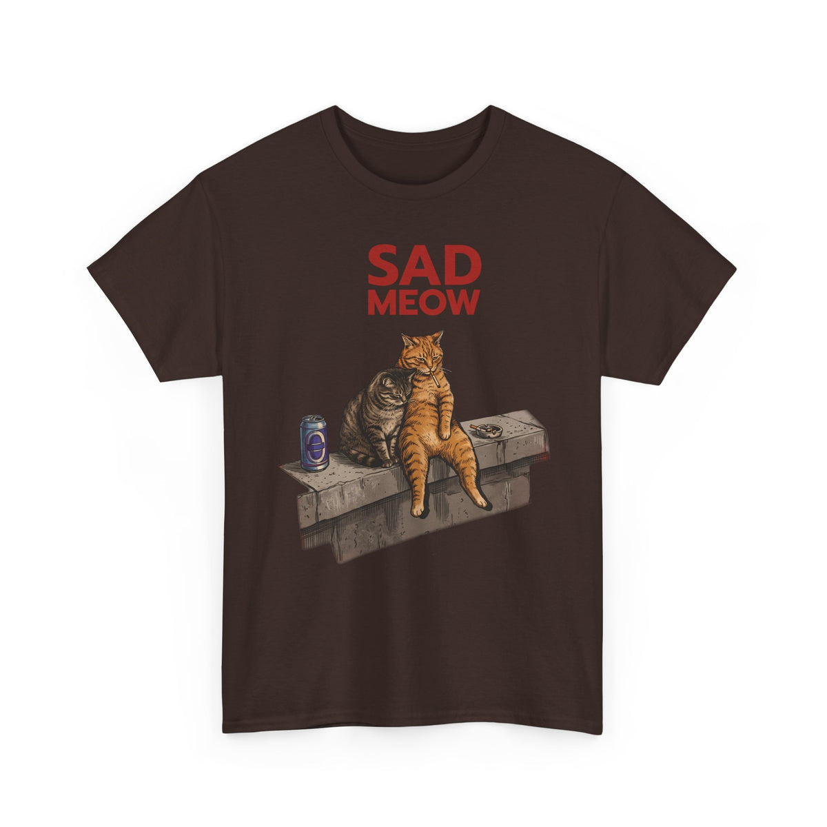 Sad Meow T-Shirt — Funny Depressed Smoking Cats Graphic Tee