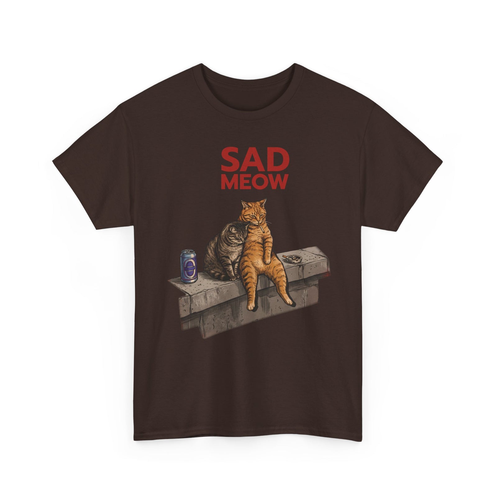Sad Meow T-Shirt — Funny Depressed Smoking Cats Graphic Tee