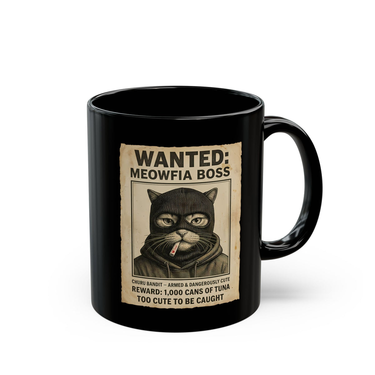 "Meowfia Boss" Wanted Poster Funny Cat Black Mug