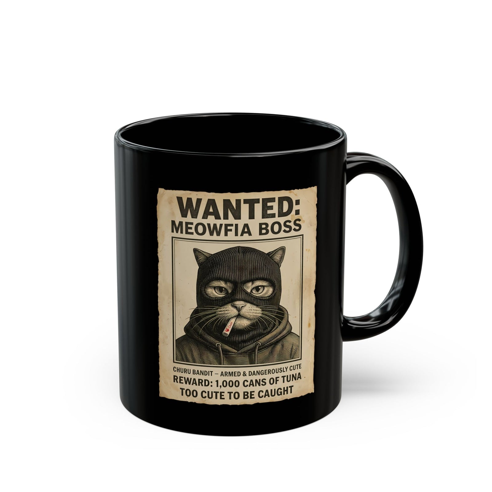"Meowfia Boss" Wanted Poster Funny Cat Black Mug